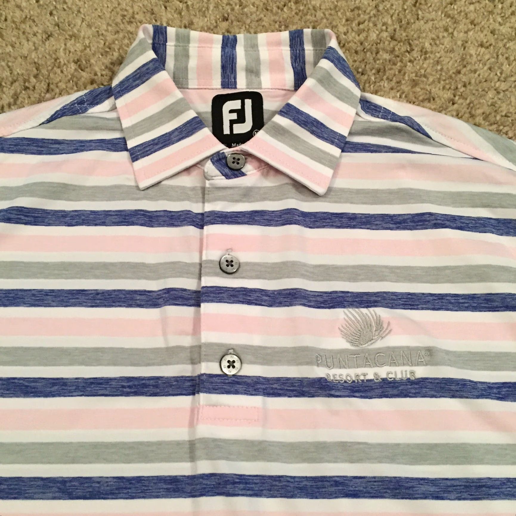 Footjoy FootJoy Polo Shirt Mens M Short Sleeve Striped Pink Blue Pattern Collared Polyester Blend Shirt Mens Size US M / EU 48-50 / 2 - 3 Thumbnail