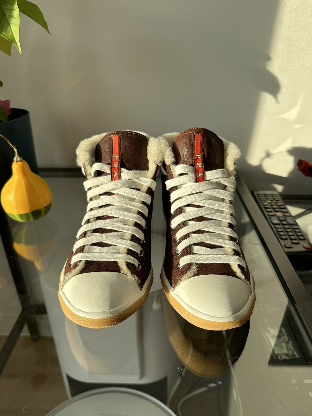 Prada Prada leather high top fur lining warm sneakers shoes Size US 6 / IT 36 - 5 Thumbnail