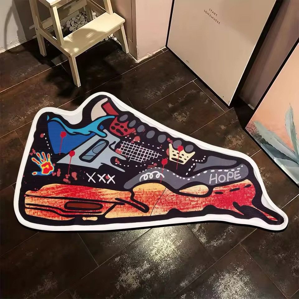 Handmade Handmade Sneaker Print Graffiti Carpet Rug Size ONE SIZE - 1 Thumbnail