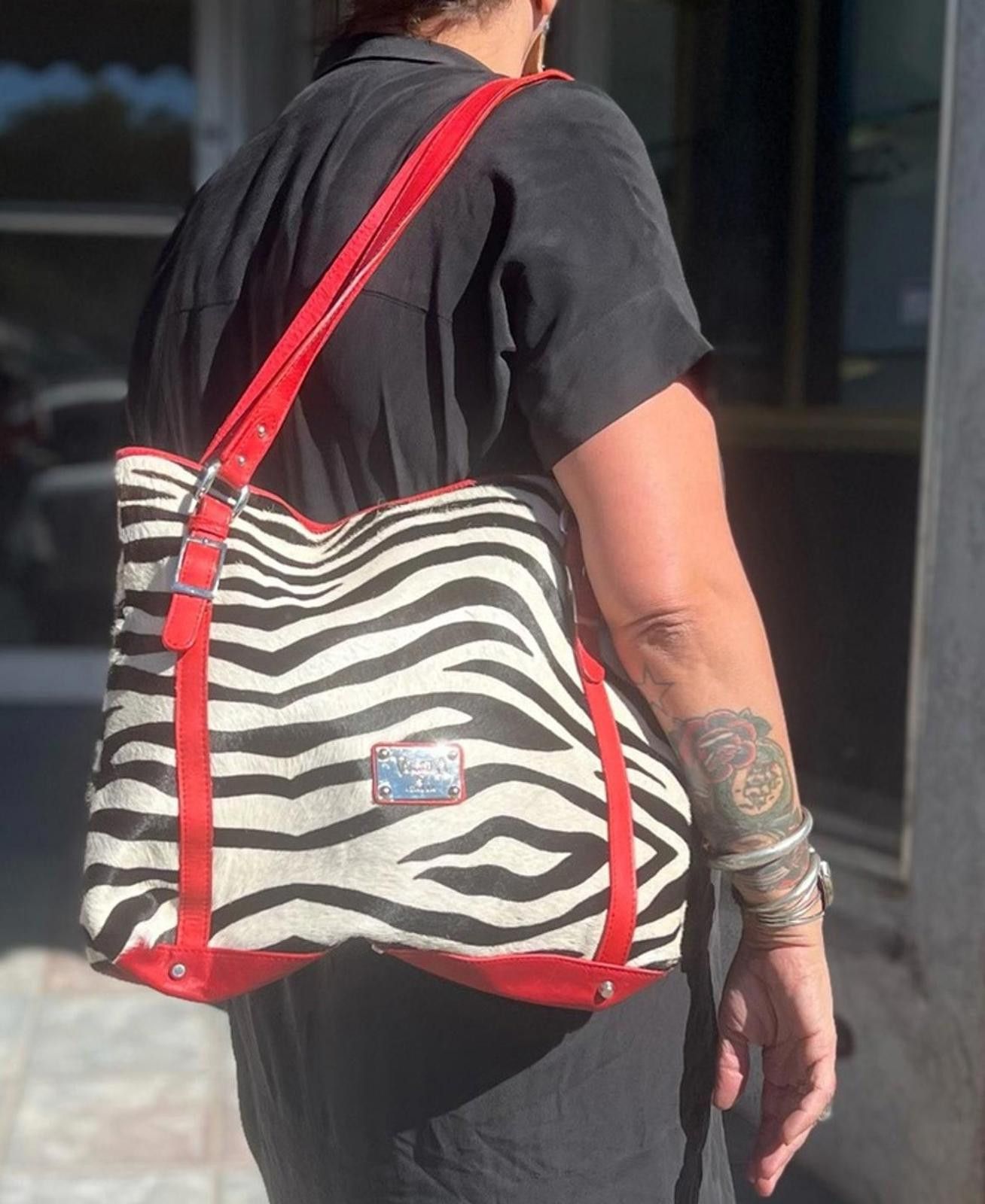 Valentino Valentina Zebra Print Calf Fur w/Red Leather Straps Bag Size ONE SIZE - 4 Thumbnail