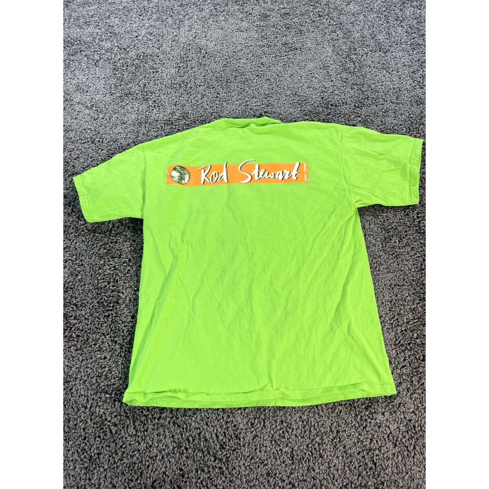 Tultex VINTAGE Rod Stewart 1999 Tour T-Shirt XL Neon Green Tultex 100% Cotton Graphic Tee Short Sleeve Unisex 1990s Grunge Size US XL / EU 56 / 4 - 5 Thumbnail