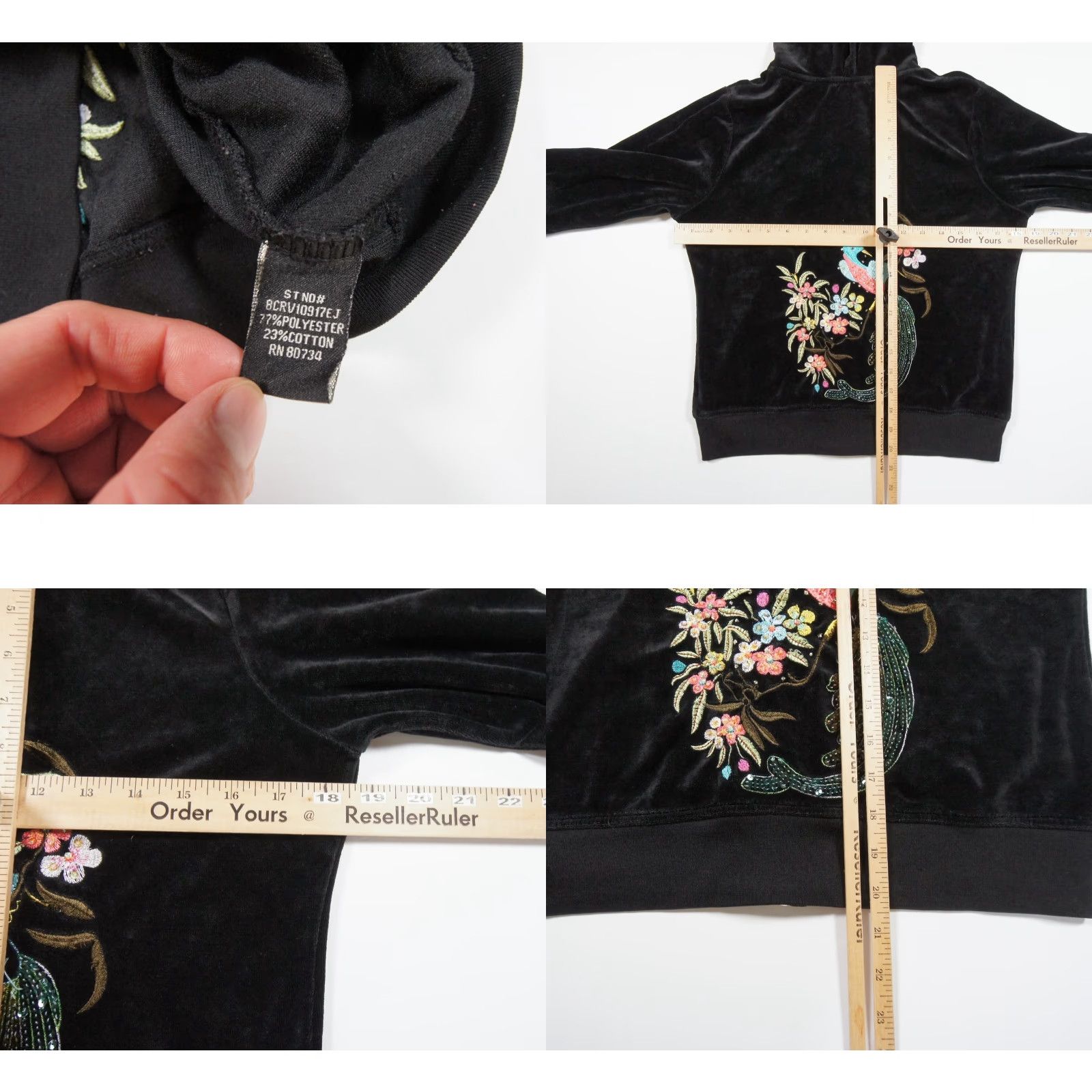 Bcbgmaxazria BCBGMAXAZRIA Sweater Women Medium Black Velour Hooded Full-Zip Embellished Logo Y2K Womens Size M / US 6-8 / IT 42-44 - 8 Thumbnail