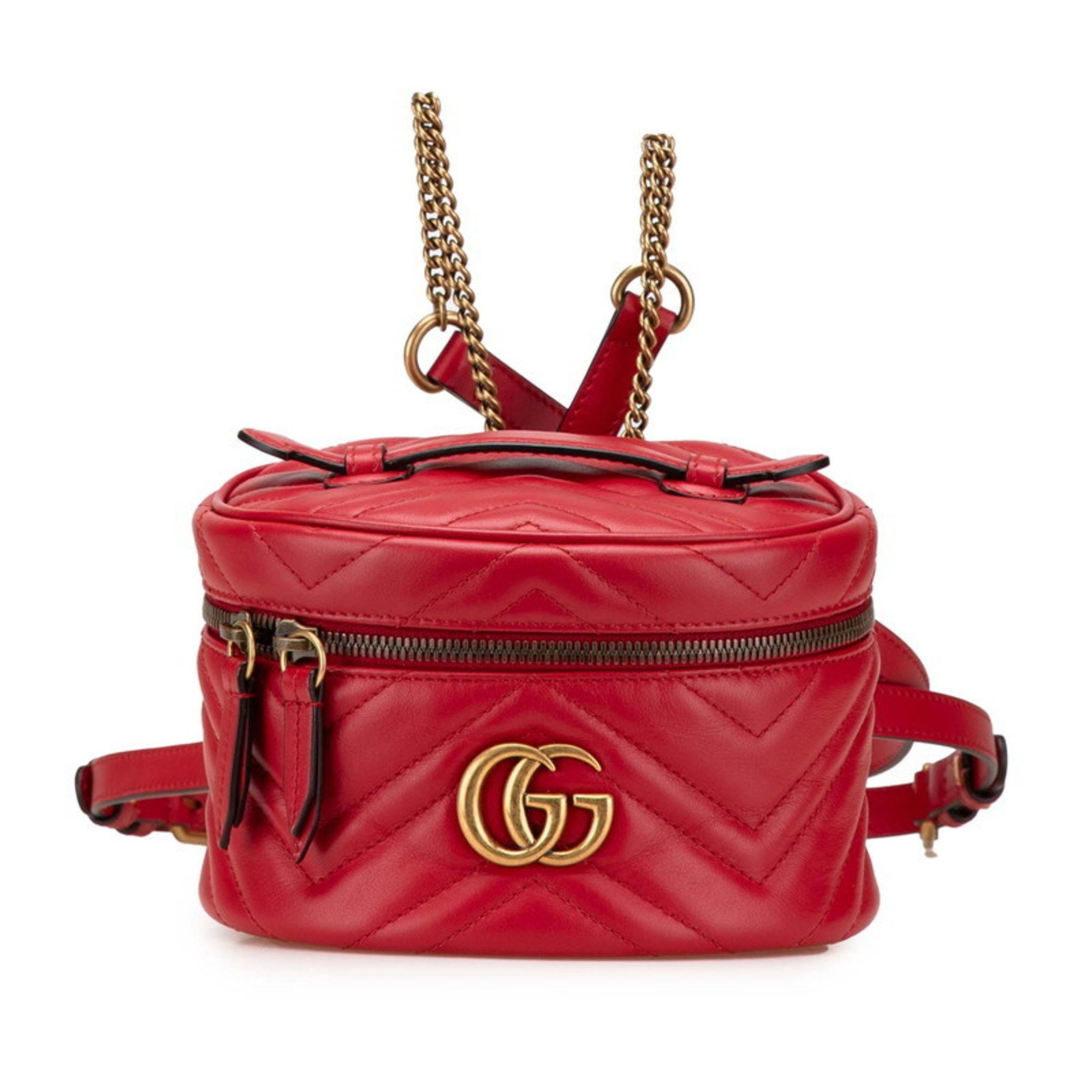 GUCCI Rucksack Backpack Vanity Bag 598594 0416 Red Leather NWT GUCCI Marmont Quilting Leather Red Mini Round Vanity  main image 3