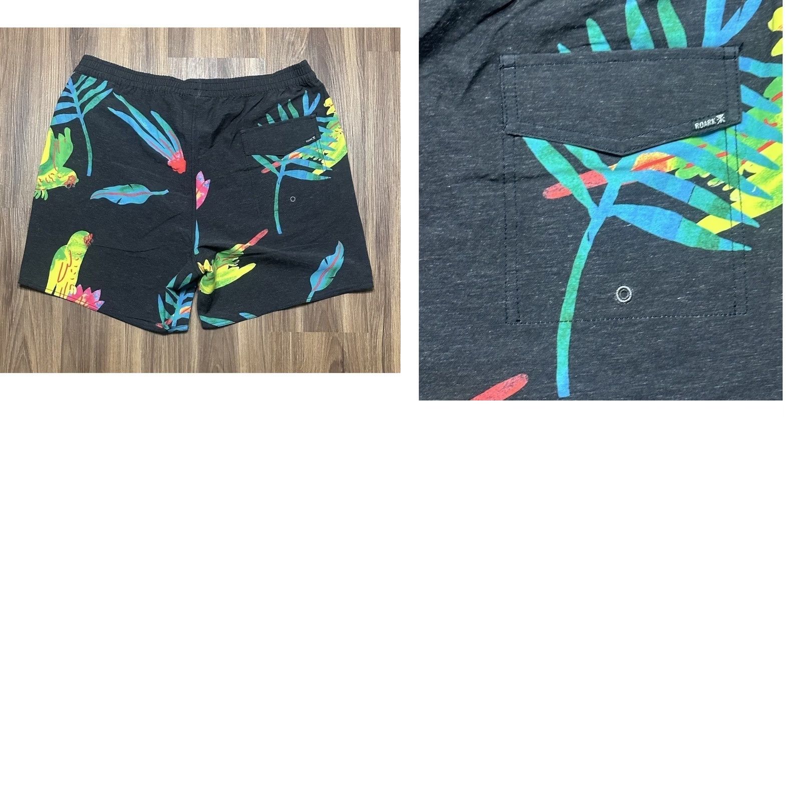 Roark Roark Board Shorts Mens L Black Hemp Blend Beach Surfing Tropical Birds Size US 33 - 8 Thumbnail