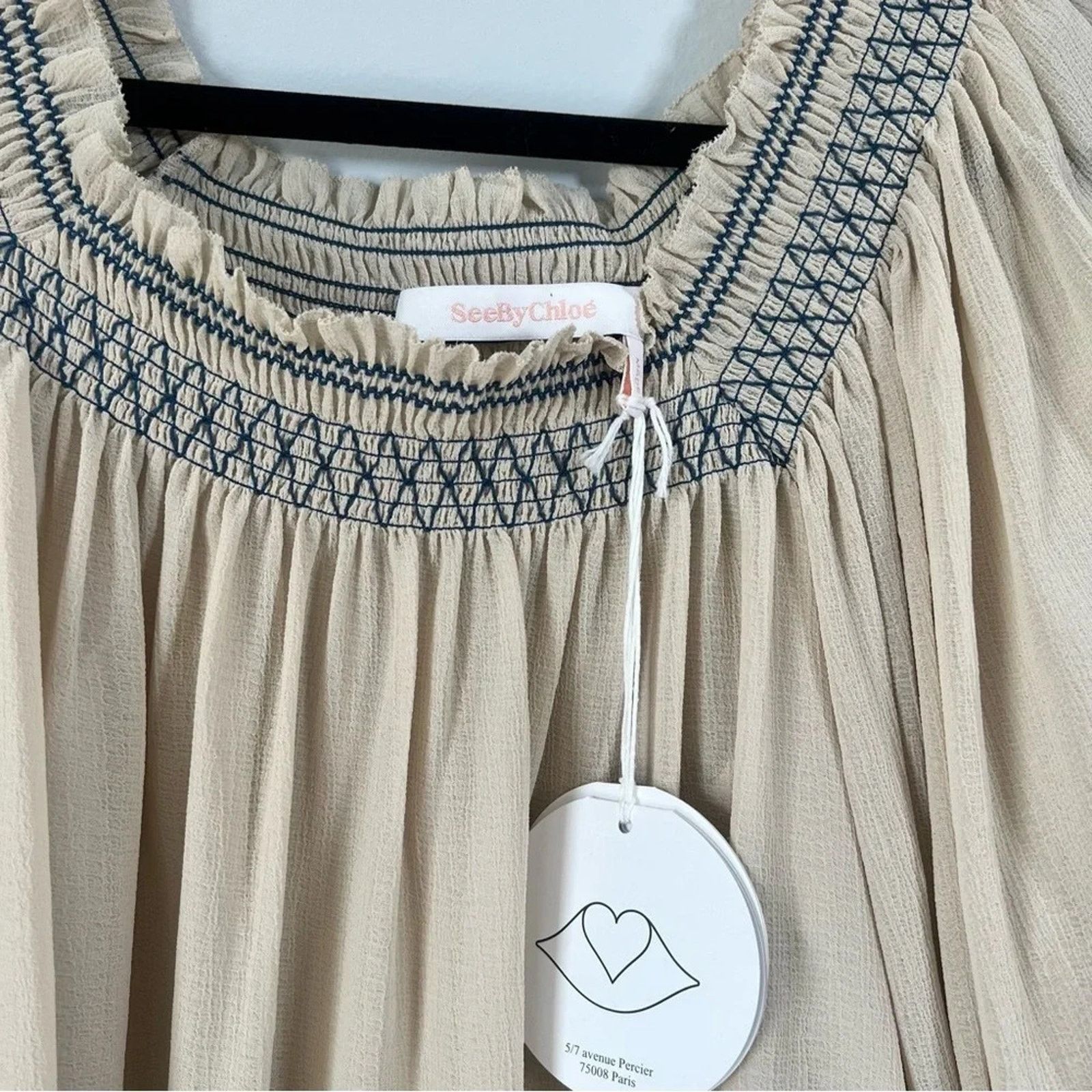 Chloe See by Chloe Off Shoulder Smocked Top Blouse Sheer Gypsy XS Size XS / US 0-2 / IT 36-38 - 6 Thumbnail