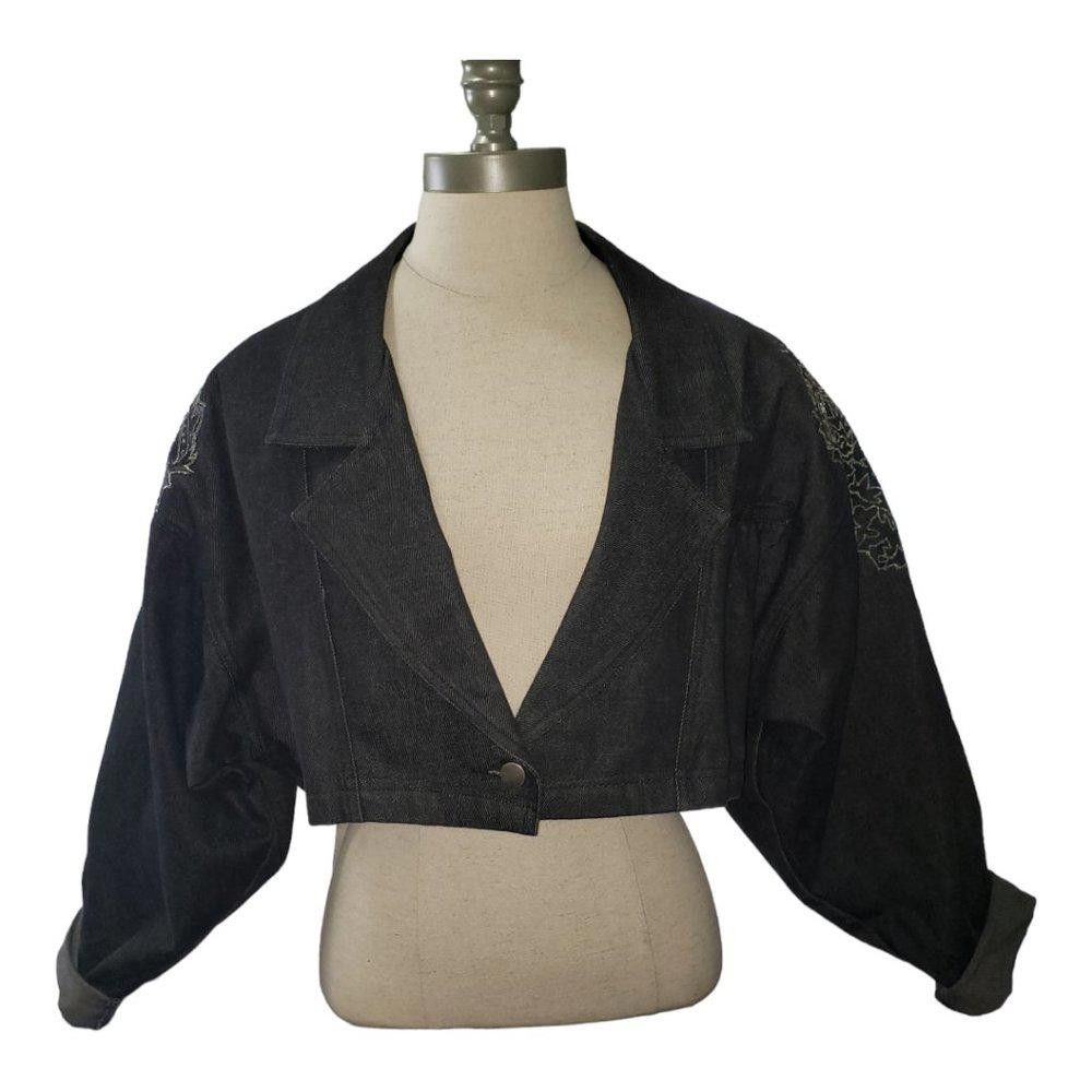 Designer CT125a Ladies Vintage Denim Black Washed Cropped Jacket-Lg Size L / US 10 / IT 46 - 1 Thumbnail