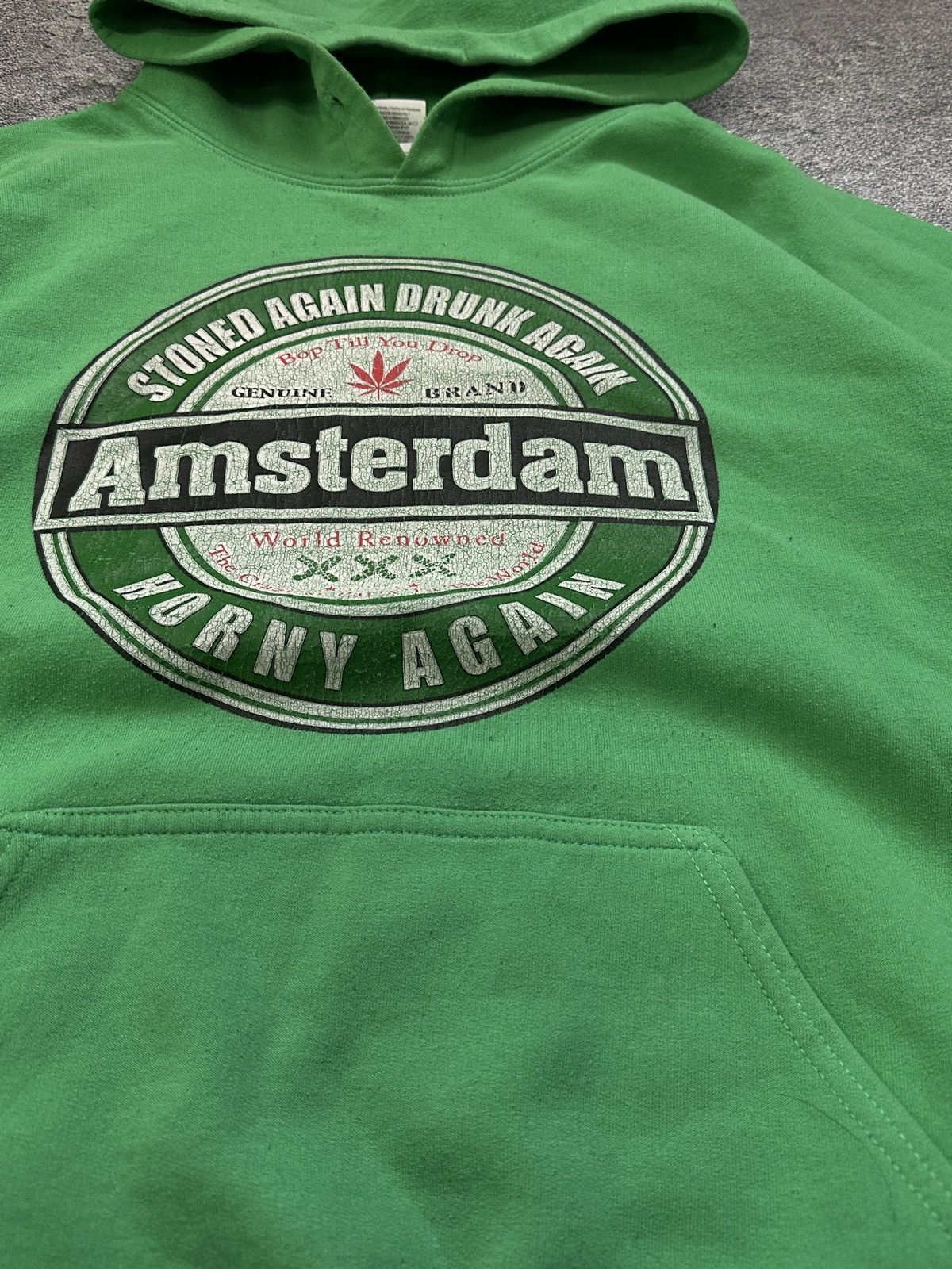 Vintage Vintage Amsterdam Weed XXX Hoodie L "Horny Again" Green Size US L / EU 52-54 / 3 - 6 Thumbnail