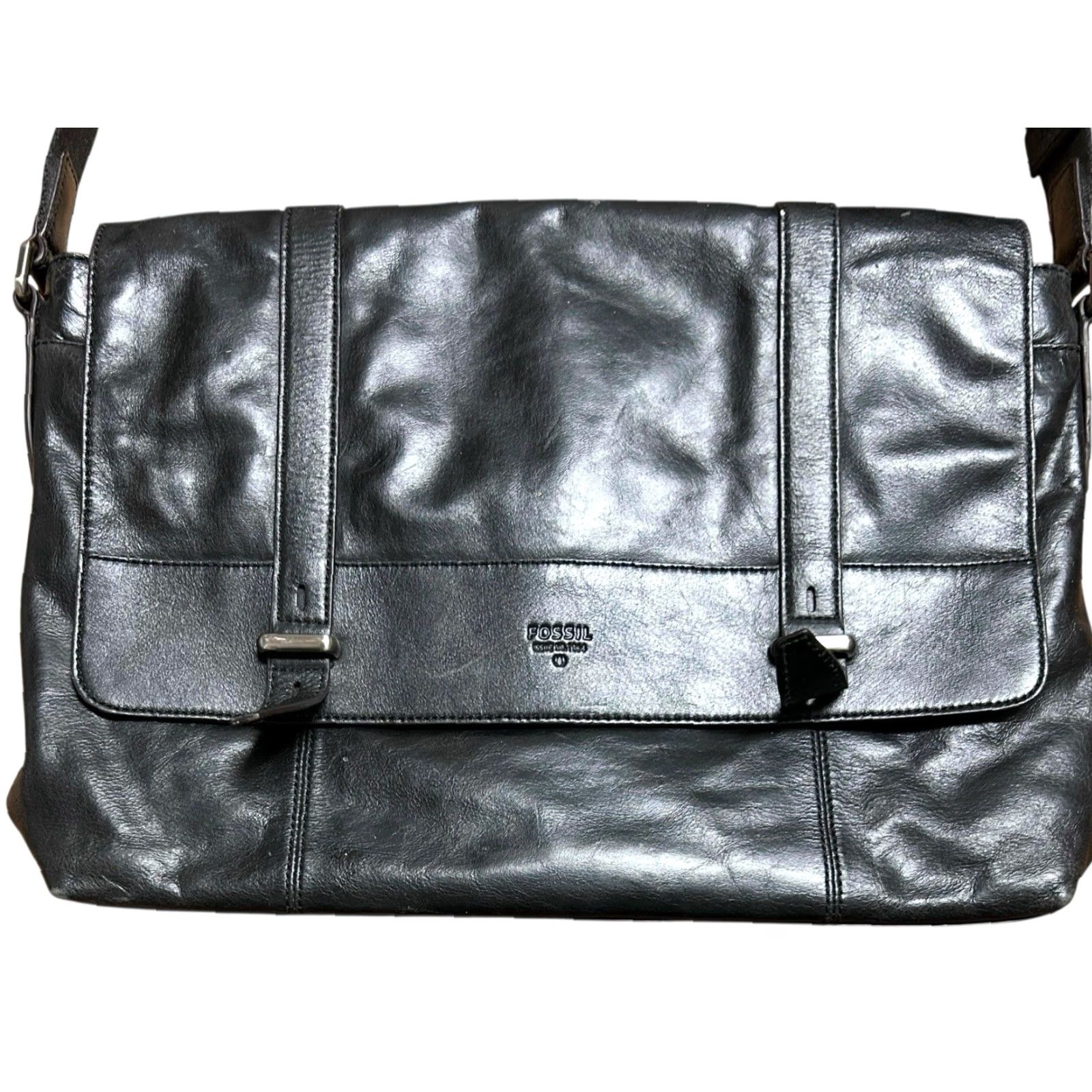 Fossil FOSSIL Black Leather Crossbody Messenger Laptop Bag Crossbody School Size ONE SIZE - 2 Thumbnail