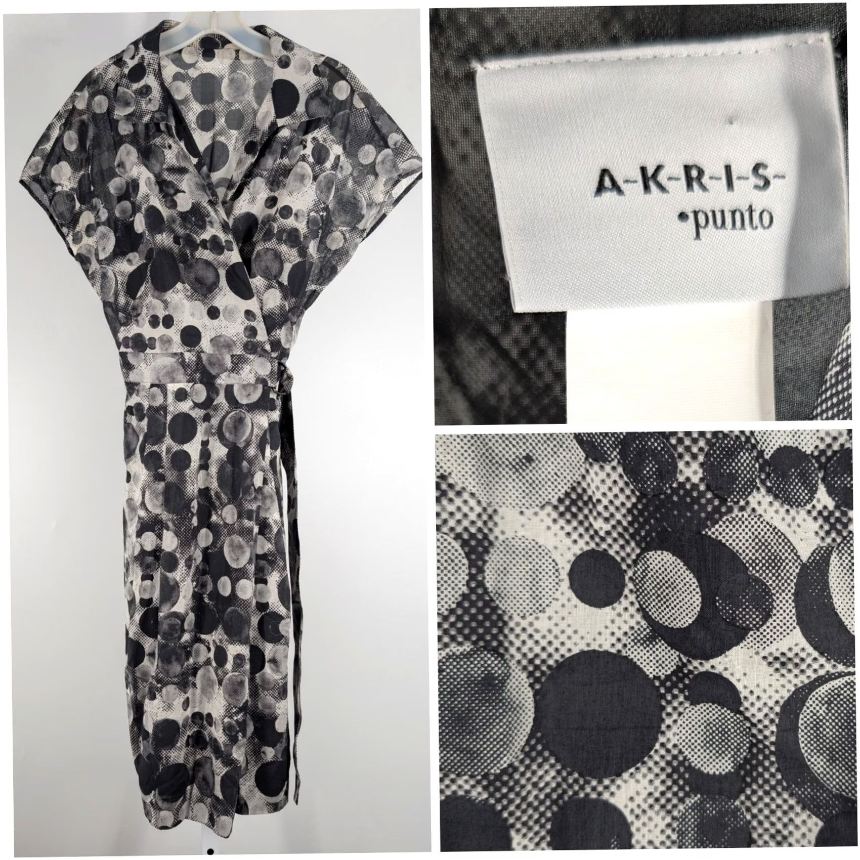Akris Akris Punto Wrap Dress Cotton Geometric Dot Print Black White Switzerland OS Dress Womens Regular Long Geometric Pattern Art N/A Size ONE SIZE - 2 Thumbnail
