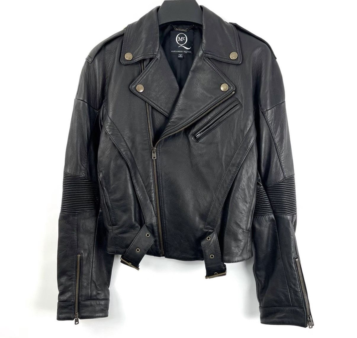 Alexander McQueen Alexander McQueen McQ Black Zip Biker Leather Jacket K12 Size XS / US 0-2 / IT 36-38 - 1 Thumbnail