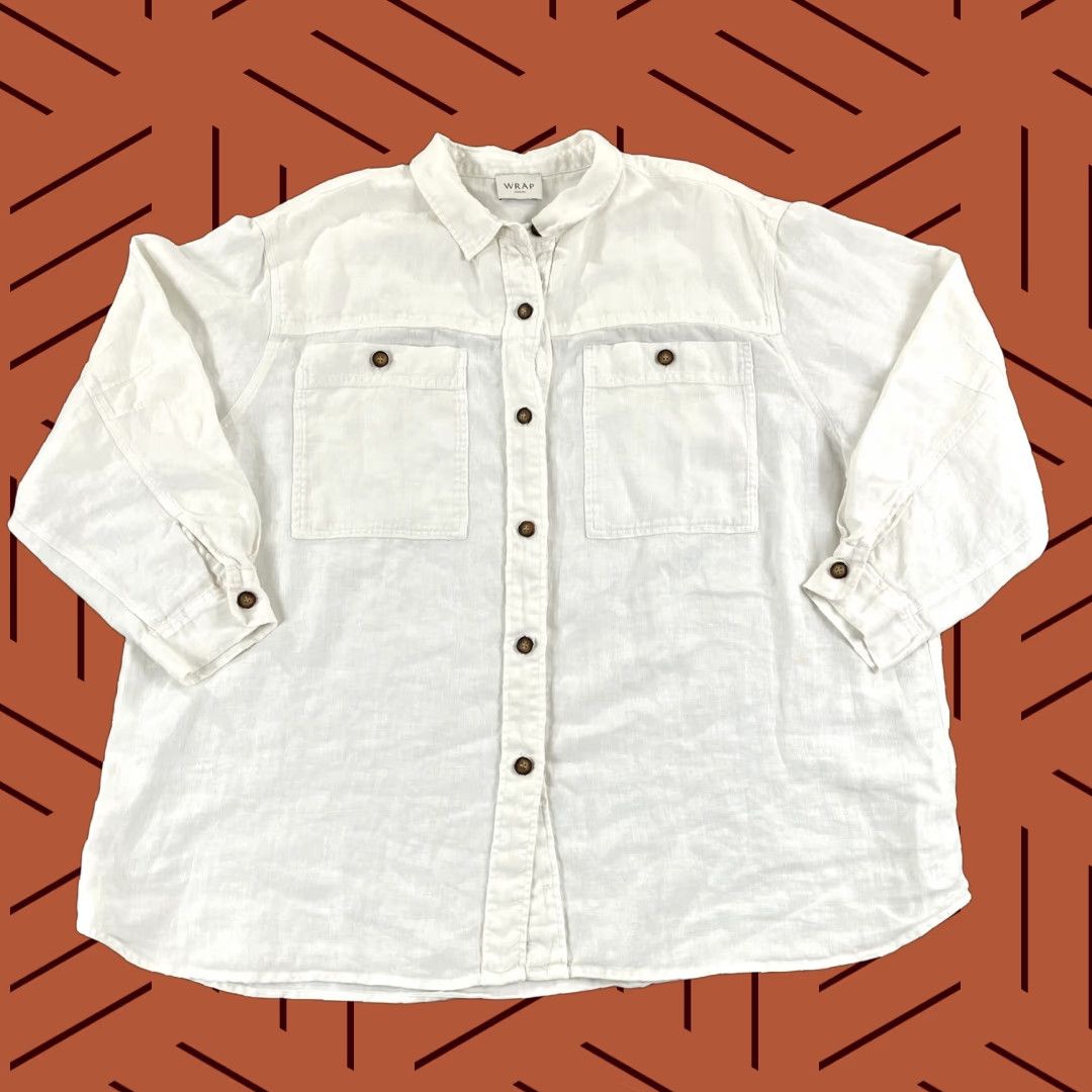 Vintage WRAP London Shirt Womens Size UK 18 US 14 100% Linen Oversized Button Up Blouse Size XL / US 12-14 / IT 48-50 - 1 Thumbnail