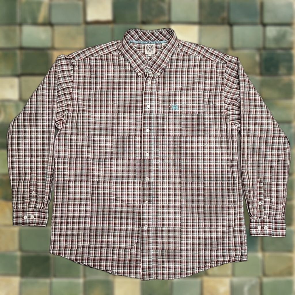Vintage Cinch Shirt Mens XL Maroon Plaid Long Sleeve Button Western Cowboy Ranch Rodeo Shirt Size US XL / EU 56 / 4 - 1 Thumbnail