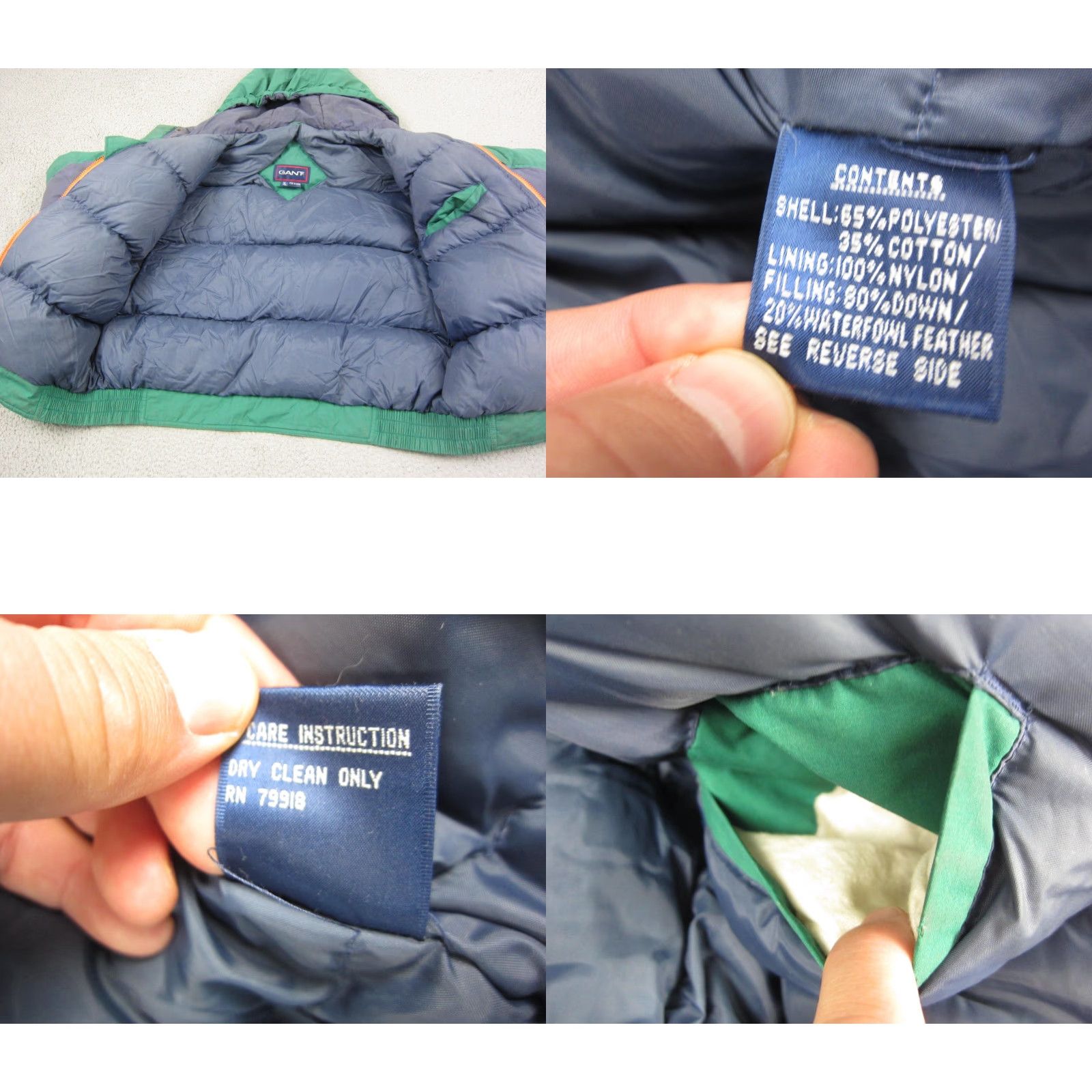 Gant VINTAGE GANT Jacket Mens XL Down Puffer Hooded Full Zip Blue Green Size US XL / EU 56 / 4 - 8 Thumbnail