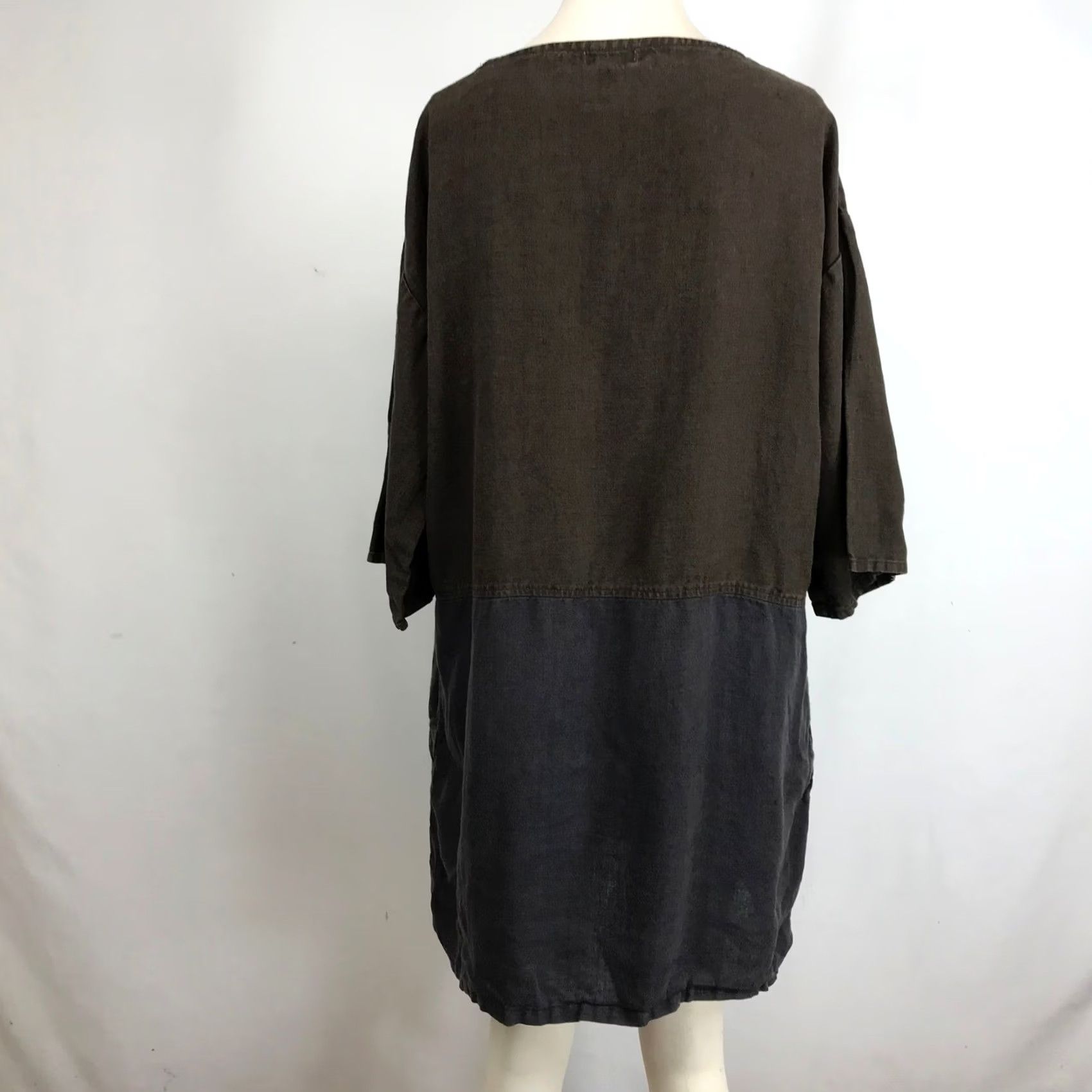 Vintage fog linen work Linen Dress Midi Casual V-Neck Brown 3/4 Sleeve Women Size ONE SIZE - 5 Thumbnail
