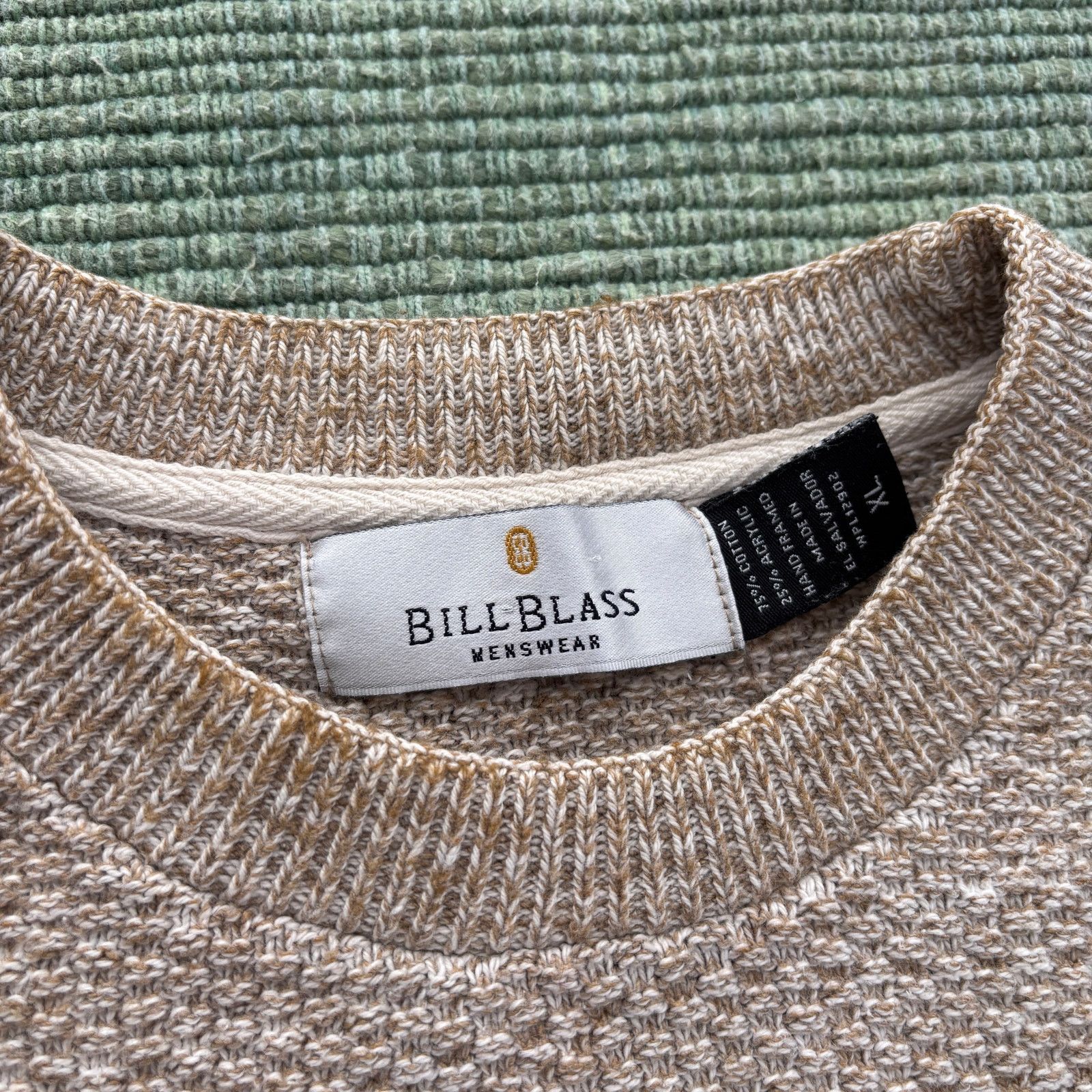 Bill Blass × Vintage Vintage Bill Blass Light Cream Tan Cotton Blend Knit Sweater Size US XL / EU 56 / 4 - 3 Thumbnail