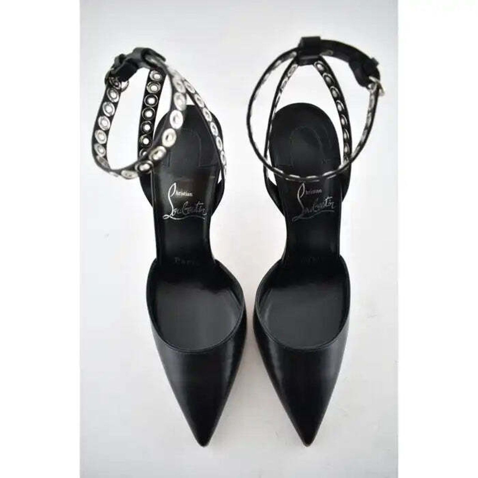Christian Louboutin Pumpaclou 100 Black Leather Ankle Strap Stud Heel Pump 38.5 Size US 8.5 / IT 38.5 - 7 Thumbnail