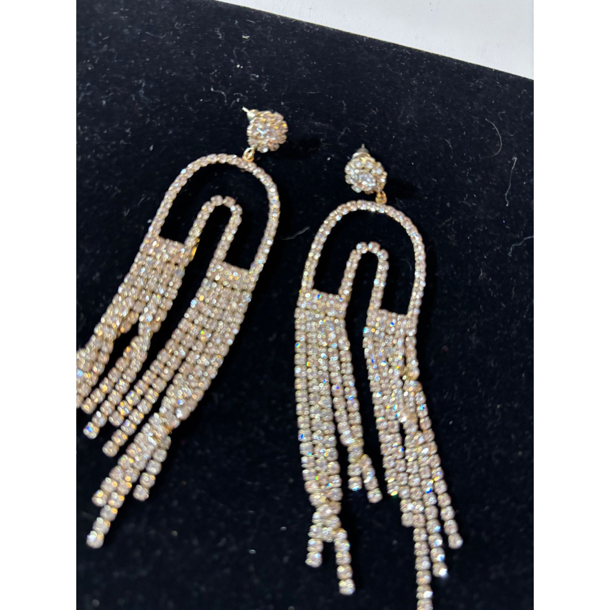 Other Gold & Rhinestone Statement Dangle Earrings With Fringe Deta Size ONE SIZE - 1 Thumbnail