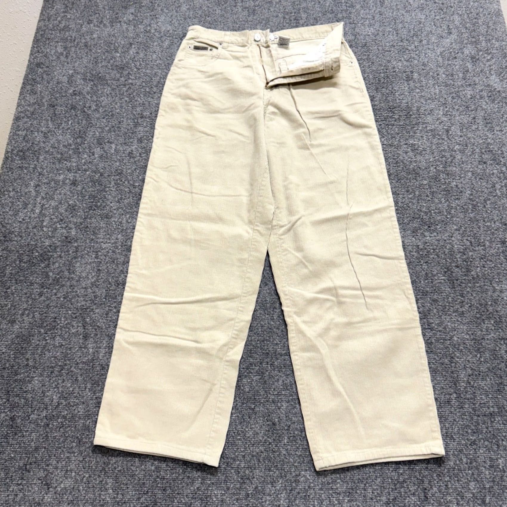 Vintage Calvin Klein Wide Leg Trouser Pants Women's 20 Corduroy Baggy 90s White Cream Pockets 20P Petite Slim Distressed Baggy Womens Size 42" / US 20 - 2 Thumbnail