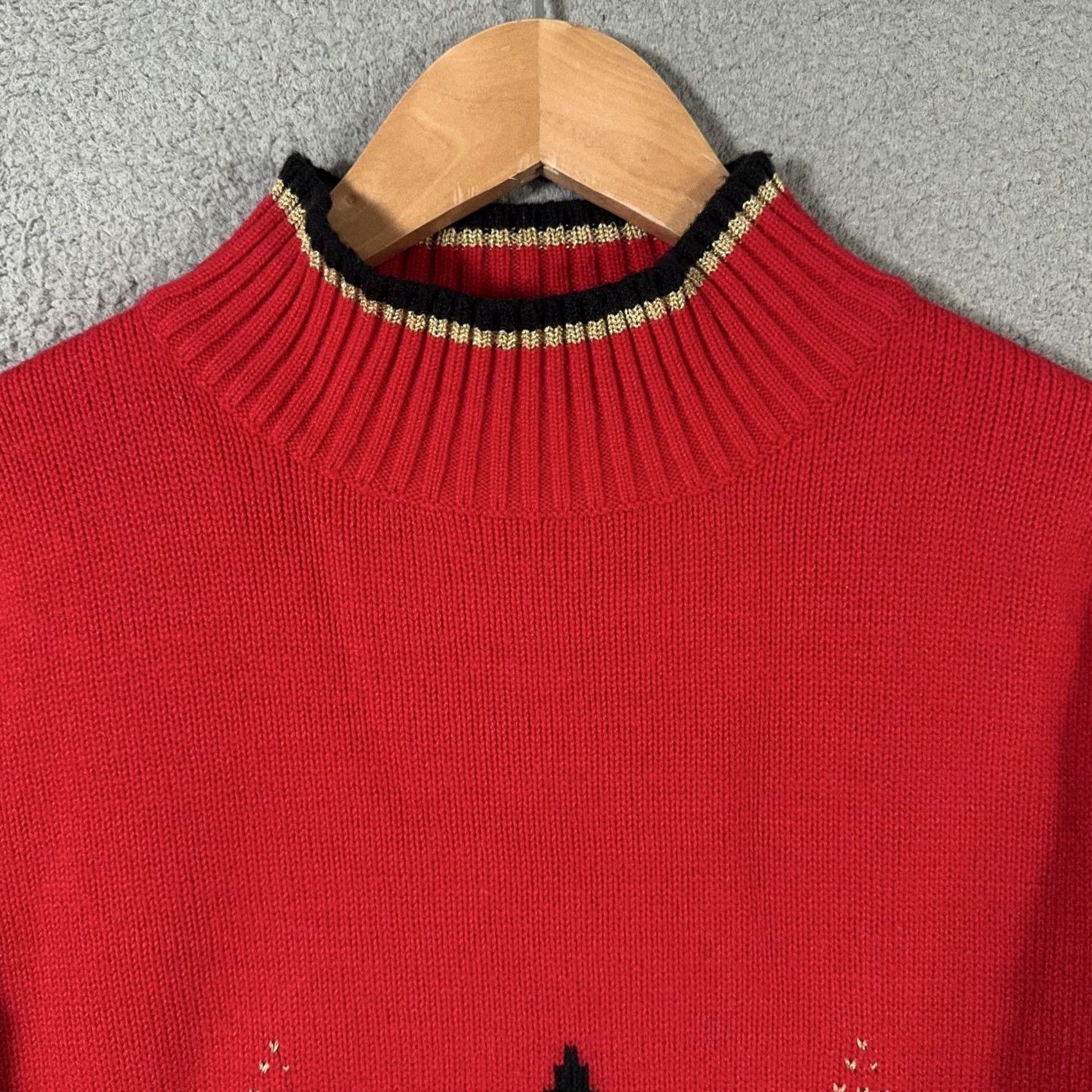 Black Diamond VINTAGE Robert Scott Ltd Argyle Sweater Women Large Red Black Diamond Christmas Holiday Pullover Knit Mock Neck Long Sleeve 90s Womens Size L / US 10 / IT 46 - 5 Thumbnail