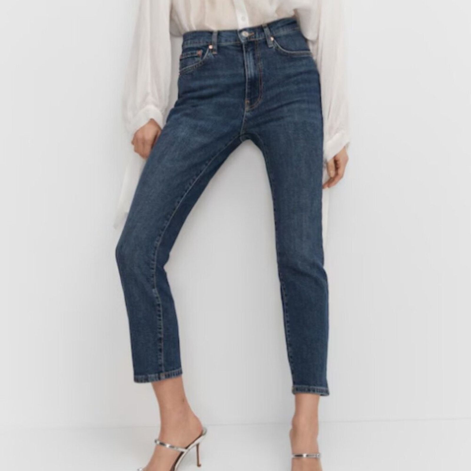 Mango Mango MNG Slim Copped Dark Blue Jeans NWT Plus 16 Size 38" / US 16 / IT 52 - 5 Thumbnail