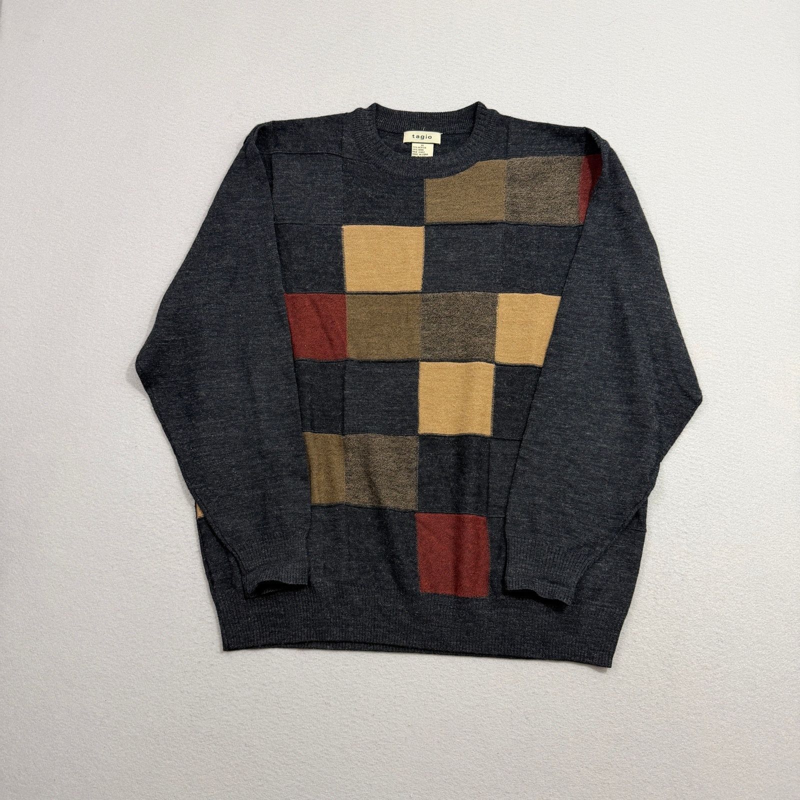 Vintage Vintage Tagio Sweater Extra Large Gray Checkered Wool Blend Size US XL / EU 56 / 4 - 1 Thumbnail