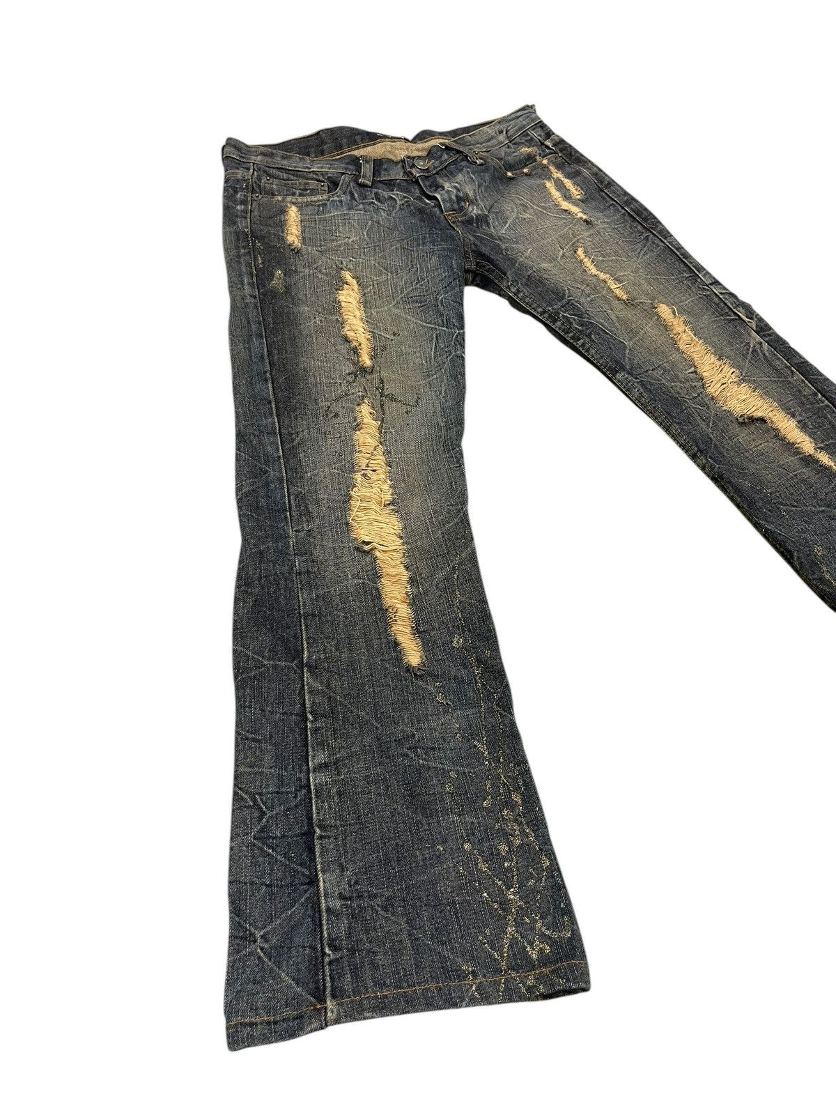 Japanese Brand Slight Flare Jeans K.U.I. Distress Low Rise Boot Cut 8🟦 Size US 33 - 1 Thumbnail