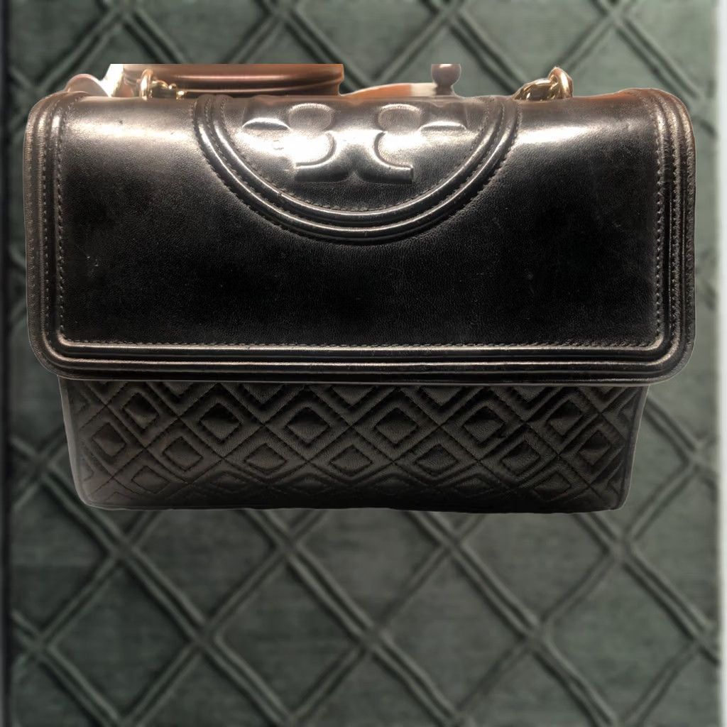 Tory Burch Tory Burch Fleming Shoulder Bag Black Leather Gold Medium Womens Size ONE SIZE - 1 Thumbnail
