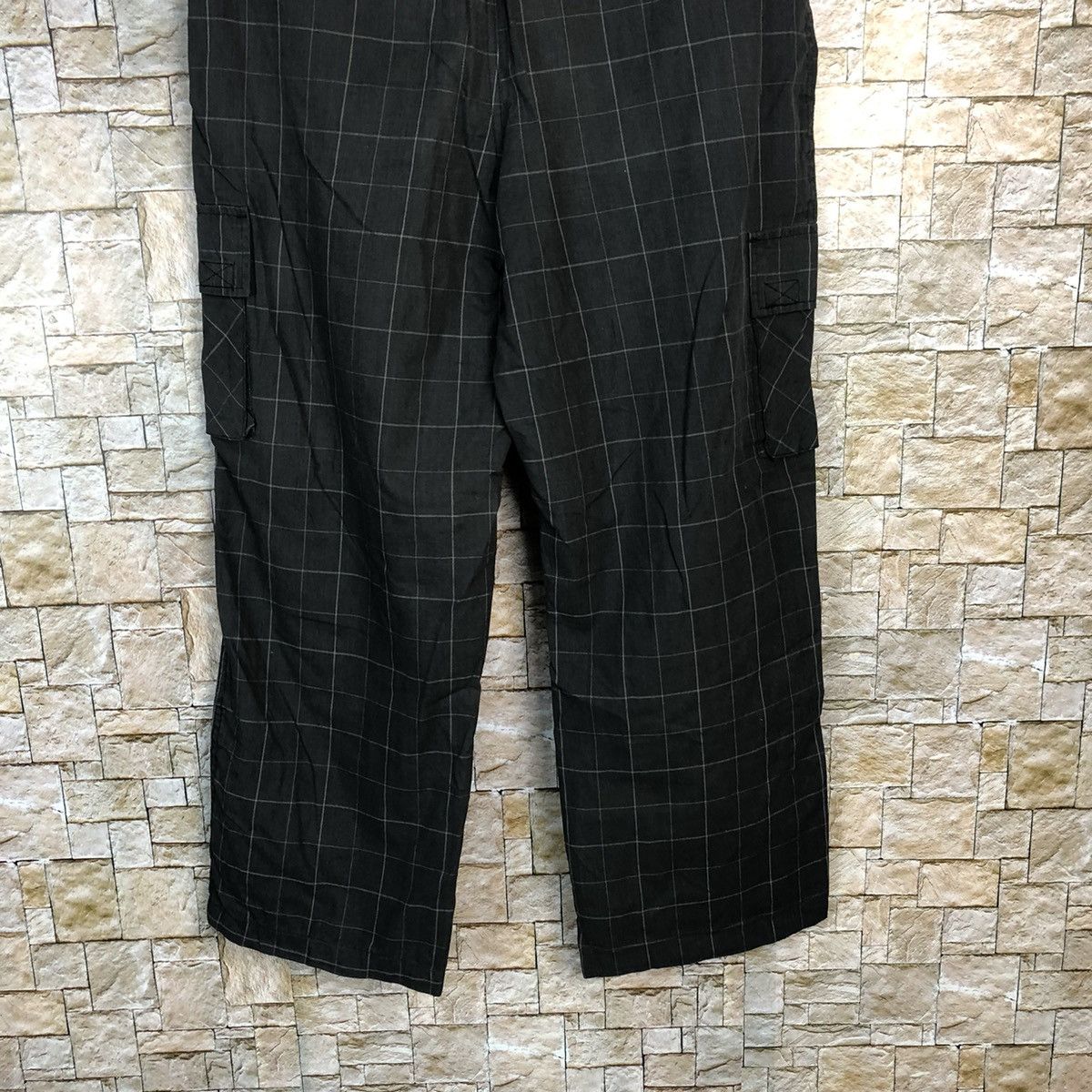 Japanese Brand Cinema Black Checkred Cargo Multipocket Pants #A319 Size US 31 - 18 Thumbnail