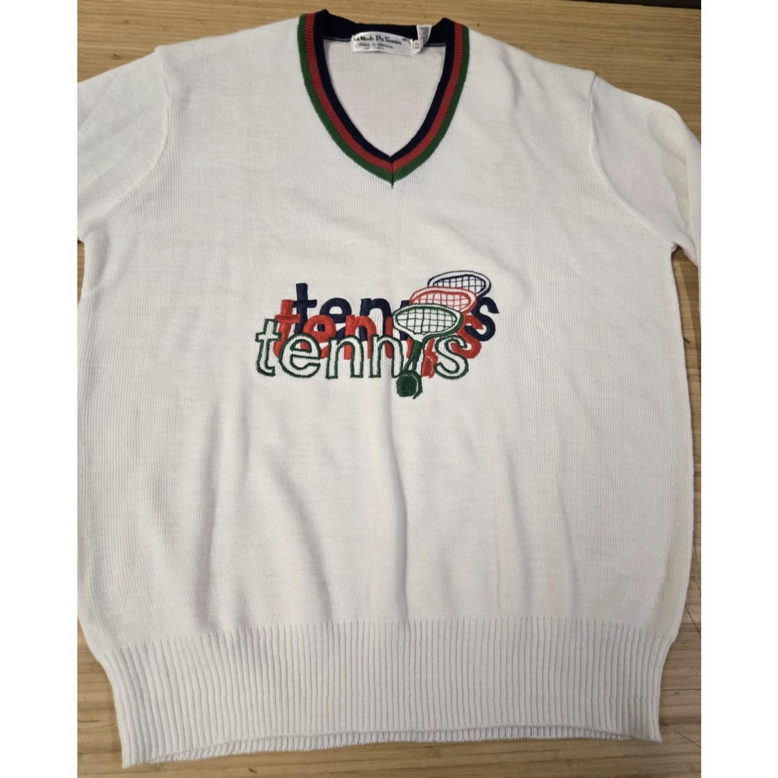 Vintage VINTAGE La Mode Du Tennis Sweater Mens XL White V Neck Tennis Graphic Retro 80s Size US XL / EU 56 / 4 - 3 Thumbnail