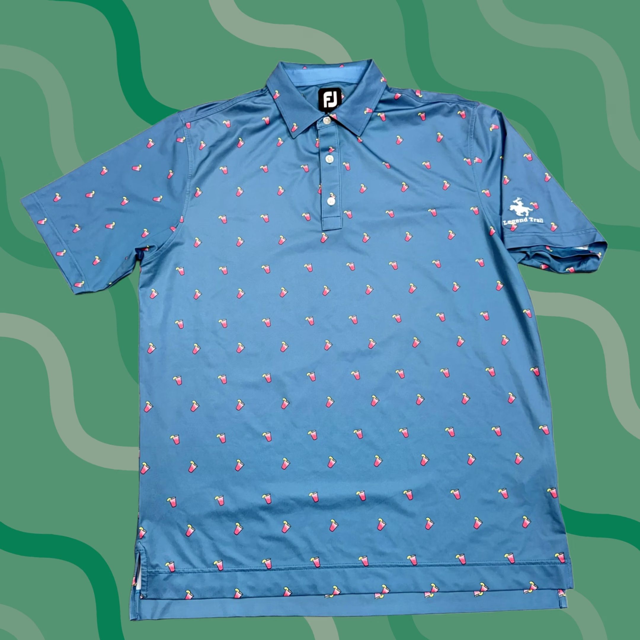 Footjoy FootJoy Golf Polo Shirt Mens L Blue Drink Print Legend Trail Allover Shirt Polo Graphic Print Golf shirt Mens L Blue Size US L / EU 52-54 / 3 - 1 Thumbnail