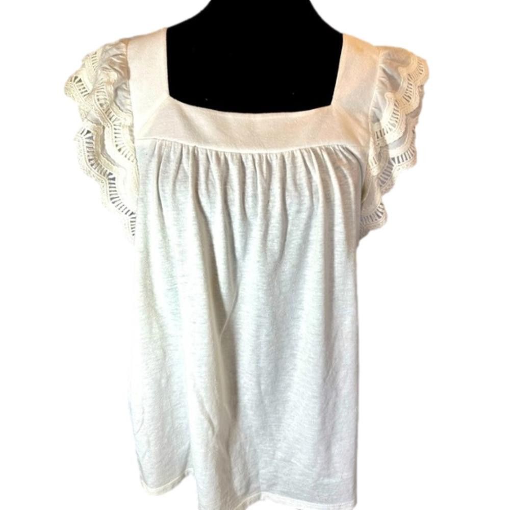 Designer Elegant White Lace Sleeve Top Size L / US 10 / IT 46 - 1 Thumbnail