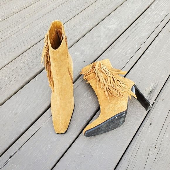 Vintage Vintage 90s y2k Camel Tan Suede Leather Fringe Western Cowgi Size US 8 / IT 38 - 1 Thumbnail