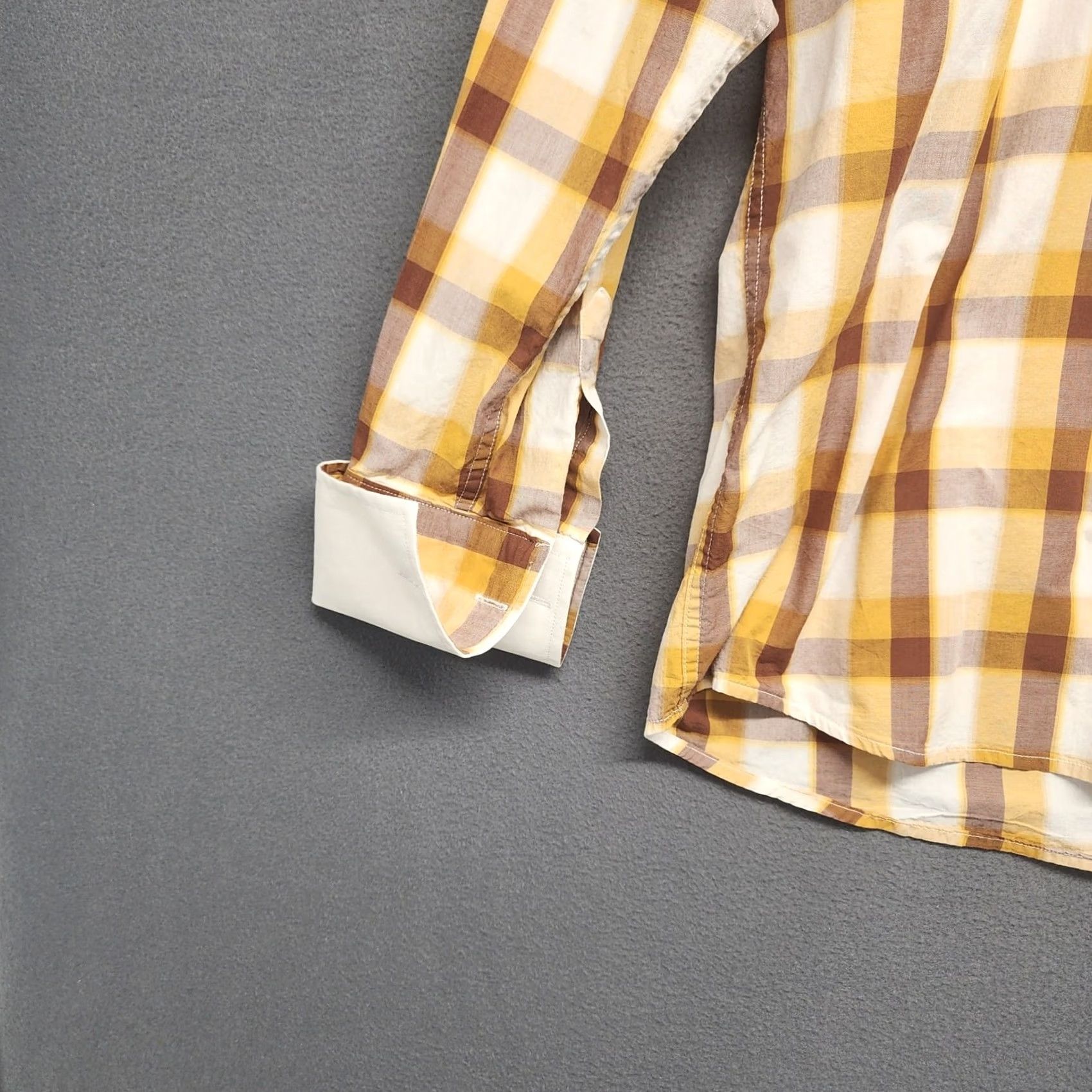 Steven Alan Steven Land Men Button Down Shirt Large Yellow Plaid Long Sleeve French Cuff Mens Size US L / EU 52-54 / 3 - 6 Thumbnail