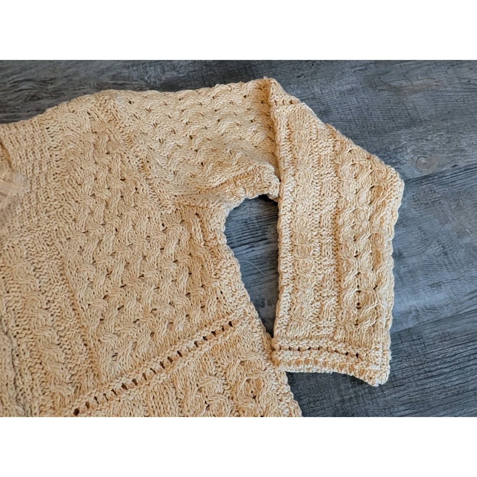 Buttero Kilronan Knitwear Cardigan Sweater Womens XS Yellow Cotton Blend, Linen Knit Geometric Cable-Knit Round Neck Long Sleeve Button Crochet Relaxed Irish Size XS / US 0-2 / IT 36-38 - 3 Thumbnail