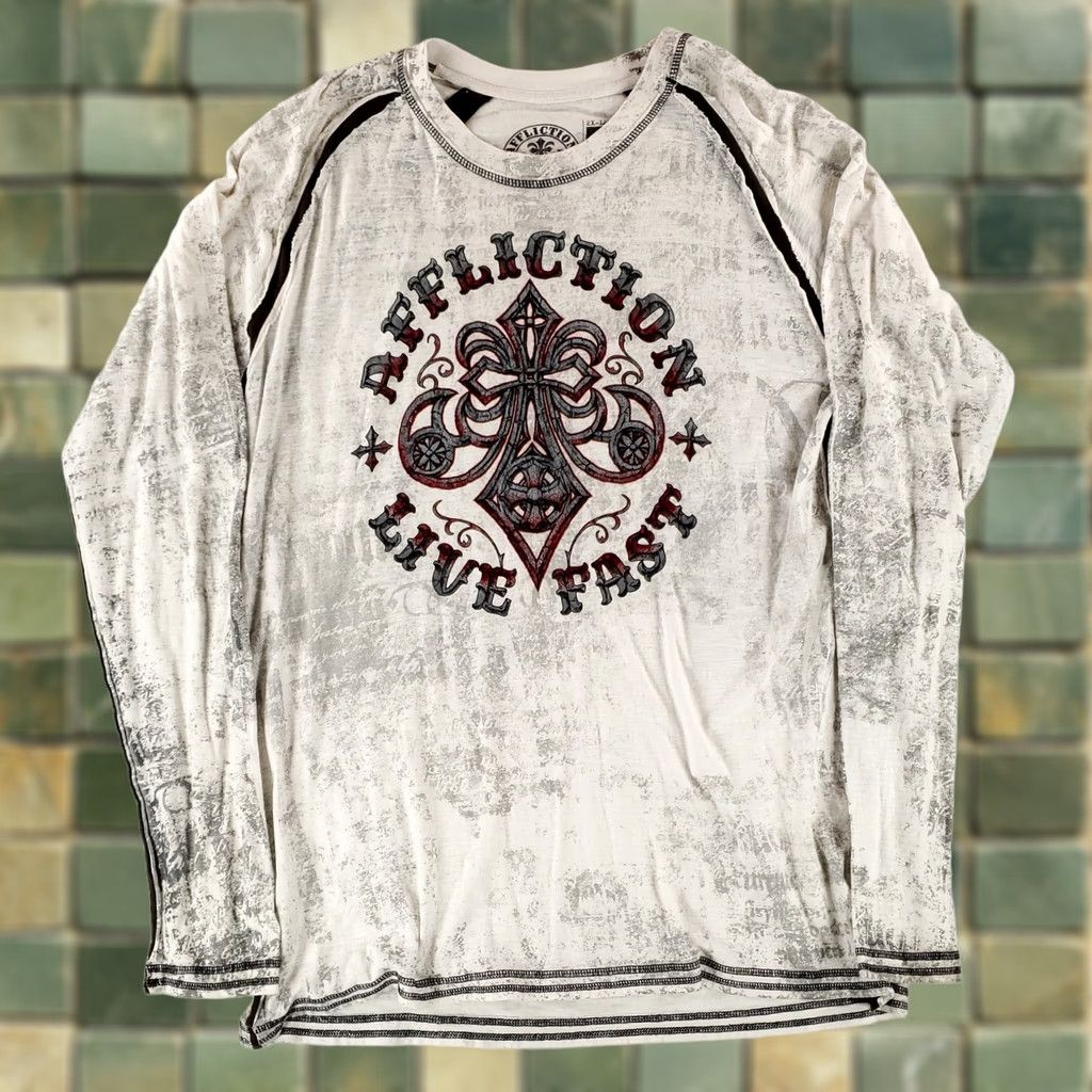 Affliction VINTAGE Affliction Long Sleeve Shirt Live Fast Angel Wings Made USA White Mens 2XL Size US XXL / EU 58 / 5 - 1 Thumbnail