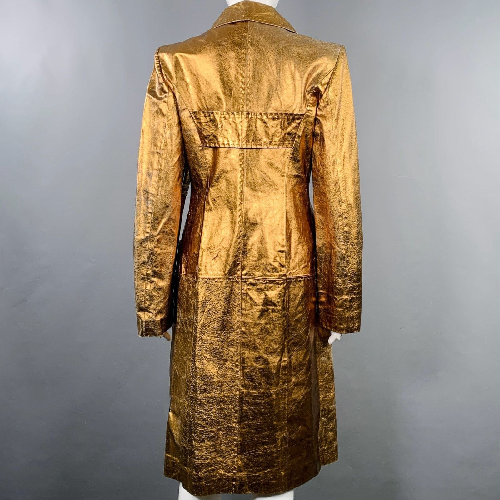Just Cavalli Size 4 Gold Metallic Leather Distressed Snaps Coat Size S / US 4 / IT 40 - 3 Thumbnail