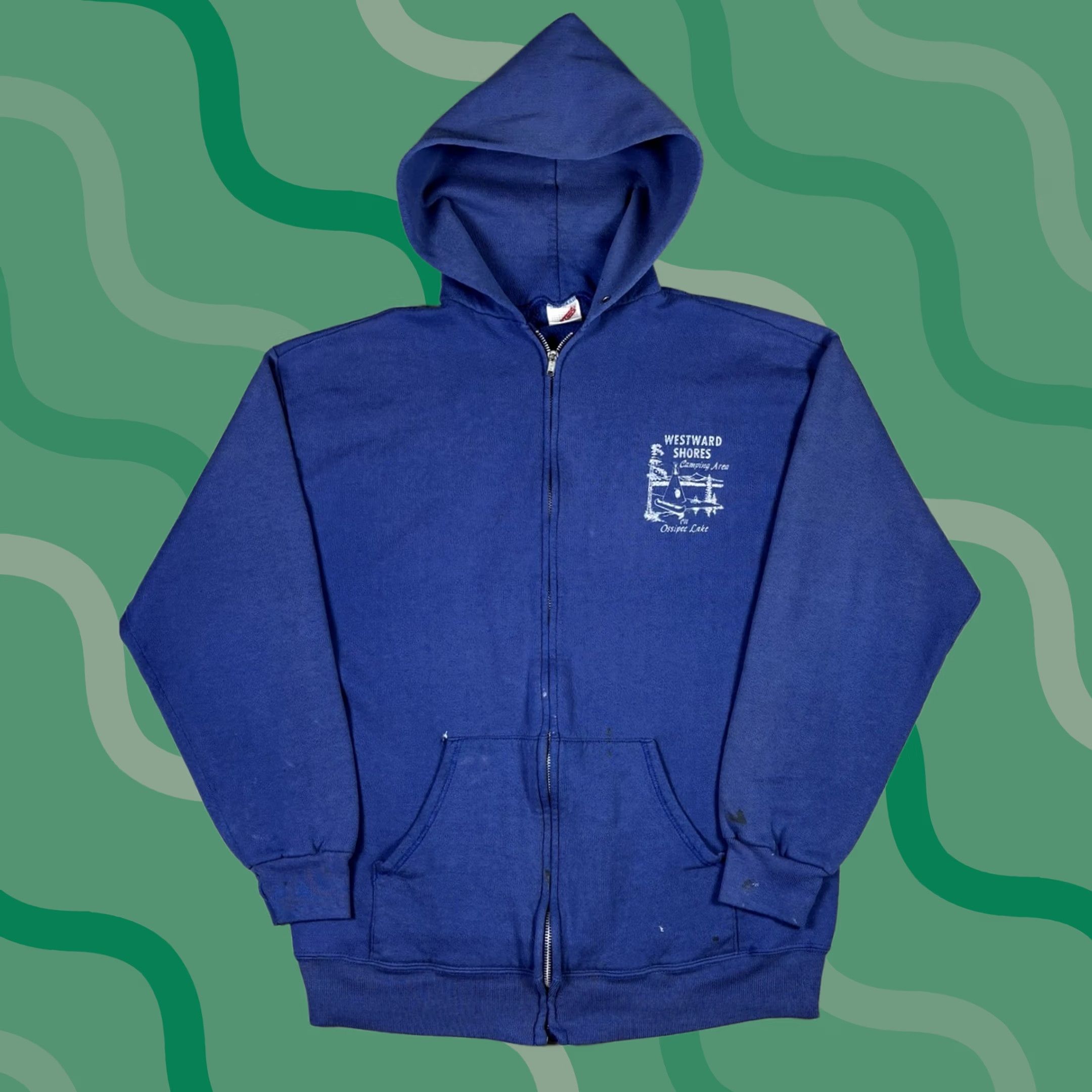 Jerzees VINTAGE Jerzees Hoodie XL Graphic Print Full Zip 80s Camping Blue Men Size US XL / EU 56 / 4 - 1 Thumbnail