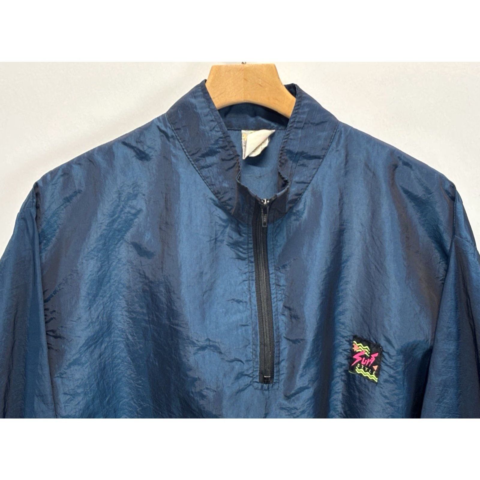 Vintage vtg Surf Style windbreaker Jacket One Size Fits Most Blue Iridescent Skater 90s Size US M / EU 48-50 / 2 - 2 Thumbnail