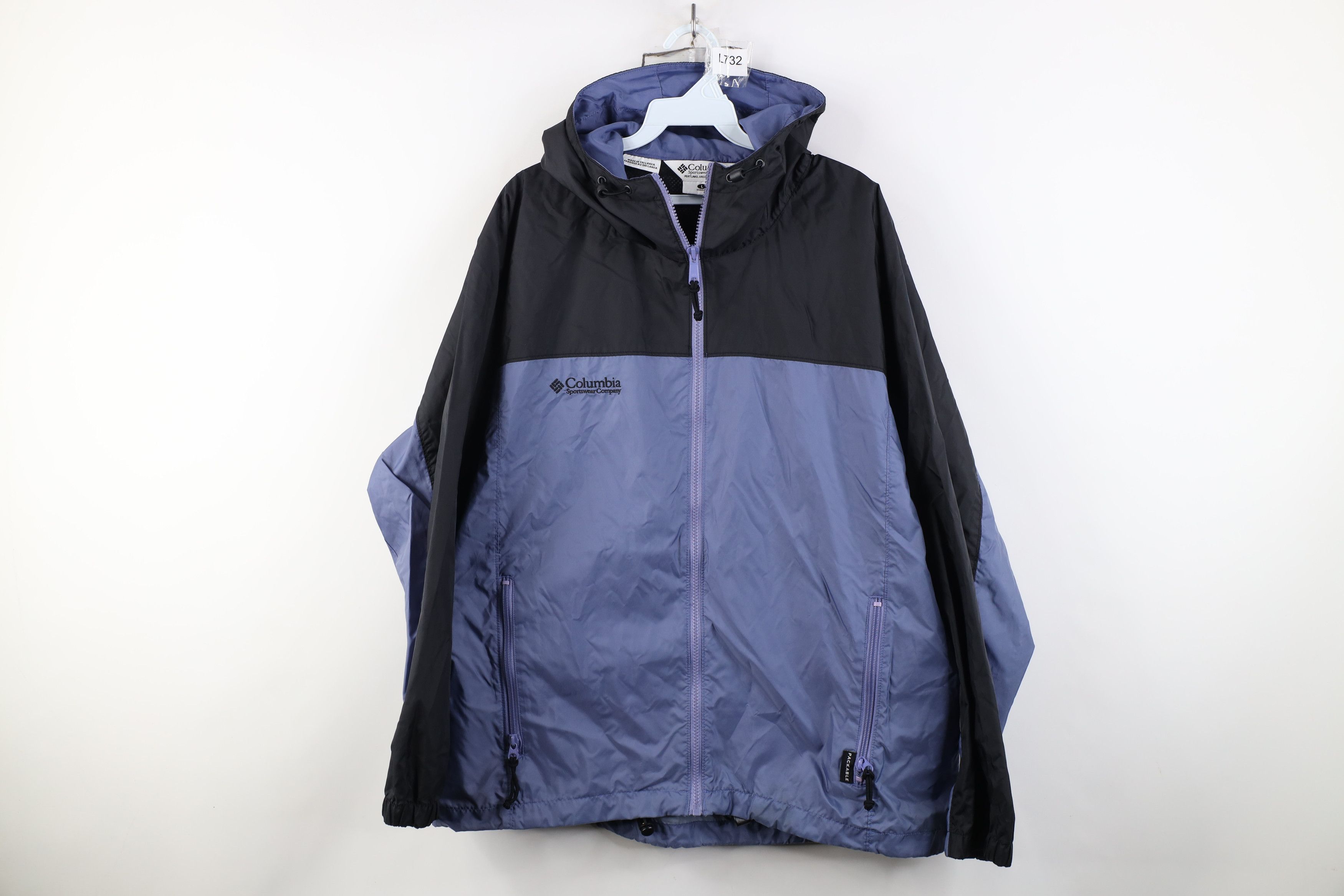 Columbia Vintage 90s Columbia Packable Hooded Rain Windbreaker Jacket Size L / US 10 / IT 46 - 1 Thumbnail