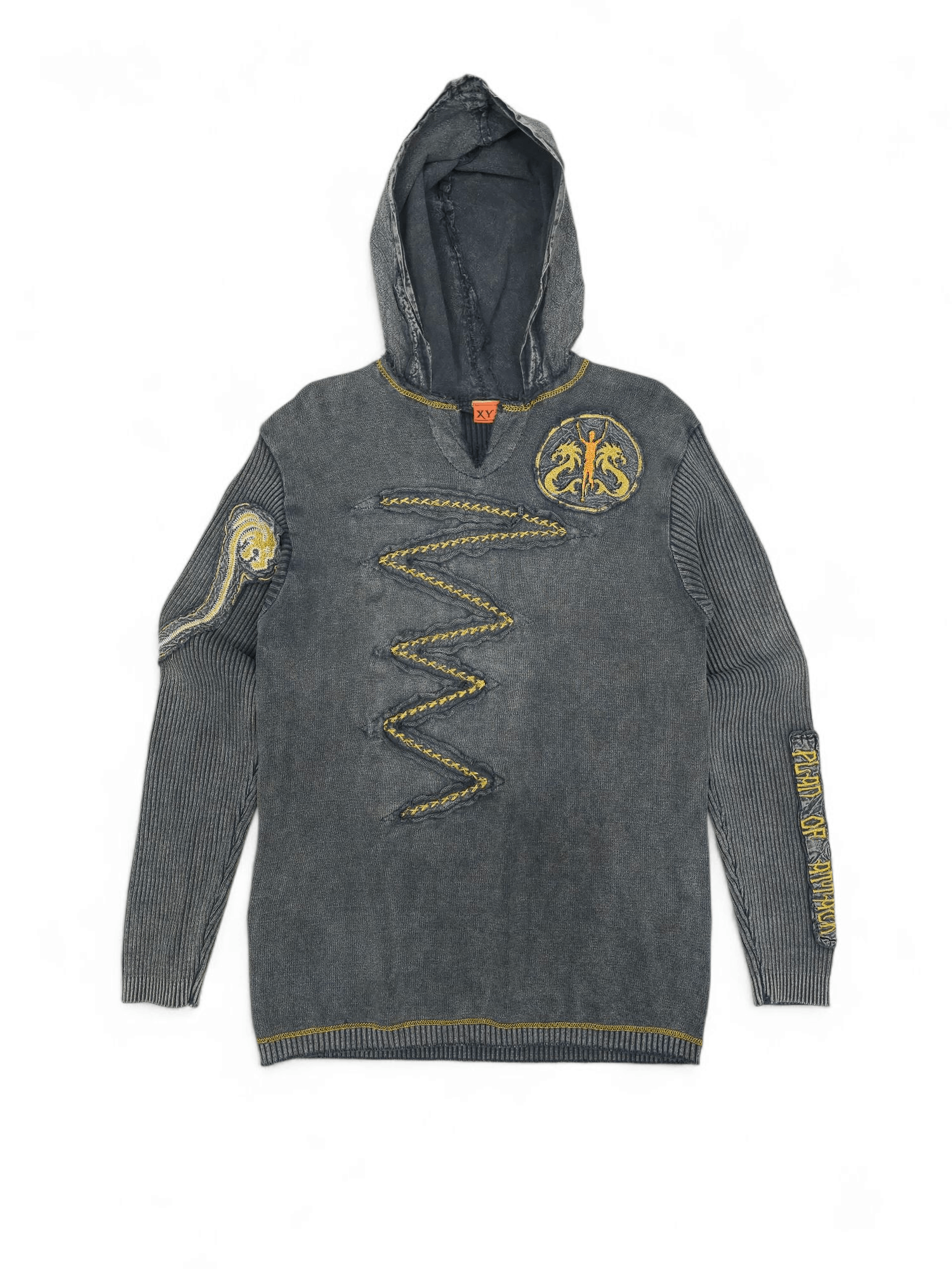 JNCO 💎 Vintage Gray Dragon Tribal Washed Hoodie Sweatshirt Y2K Size US M / EU 48-50 / 2 - 1 Thumbnail