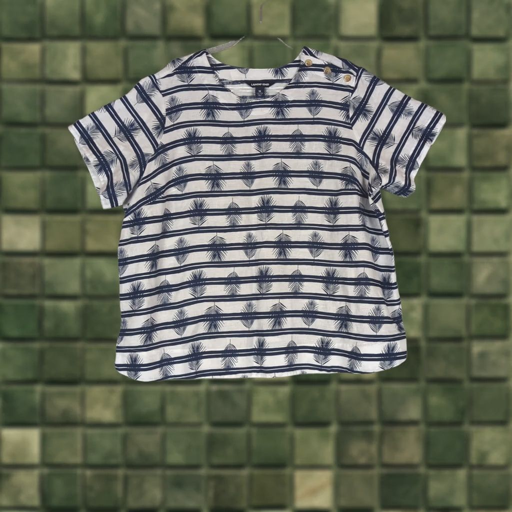 Lands' End Lands End Blue 100% Linen Top Shirt Short Sleeve 1X lagenlook Size XL / US 12-14 / IT 48-50 - 1 Thumbnail