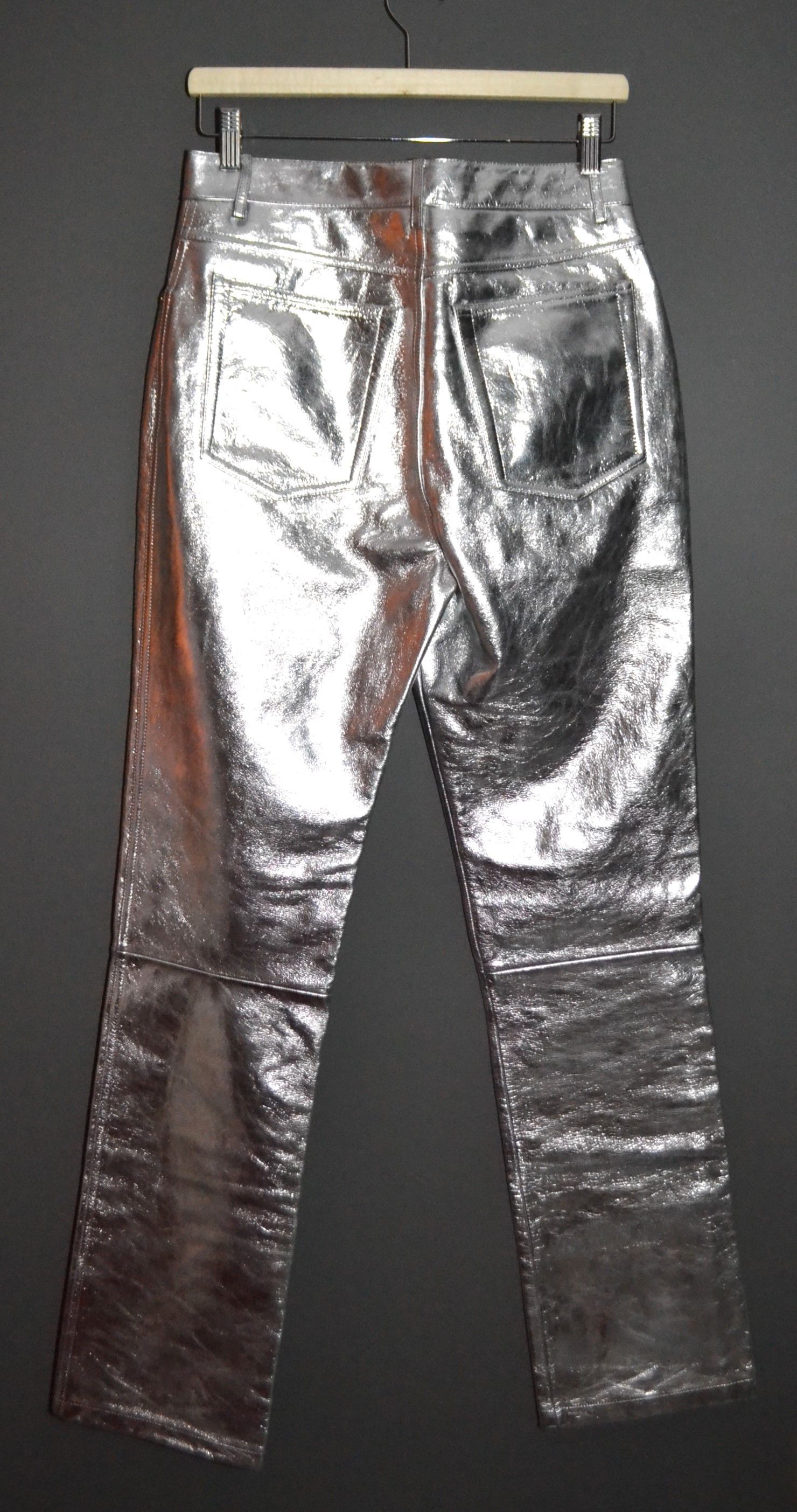Helmut Lang Helmut Lang Mirror Straight Leather Pants Astro Biker Silver Size 28" / US 6 / IT 42 - 11 Thumbnail