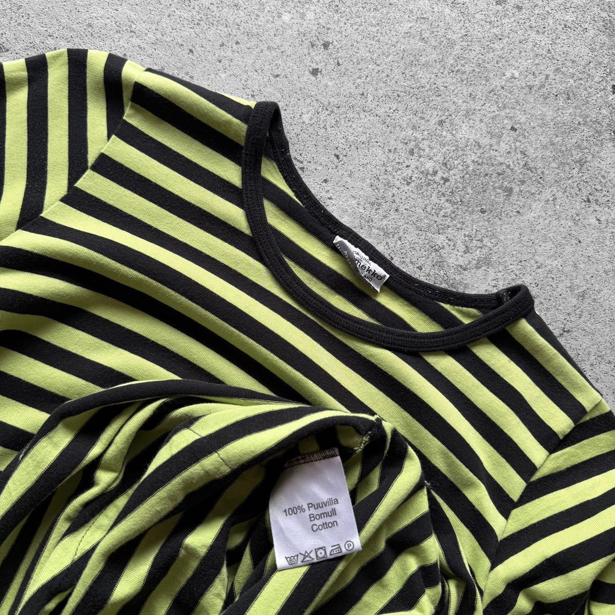 Marimekko Marimekko Black Green Striped 3/4 Sleeve T-Shirt Dress Size S / US 4 / IT 40 - 3 Thumbnail