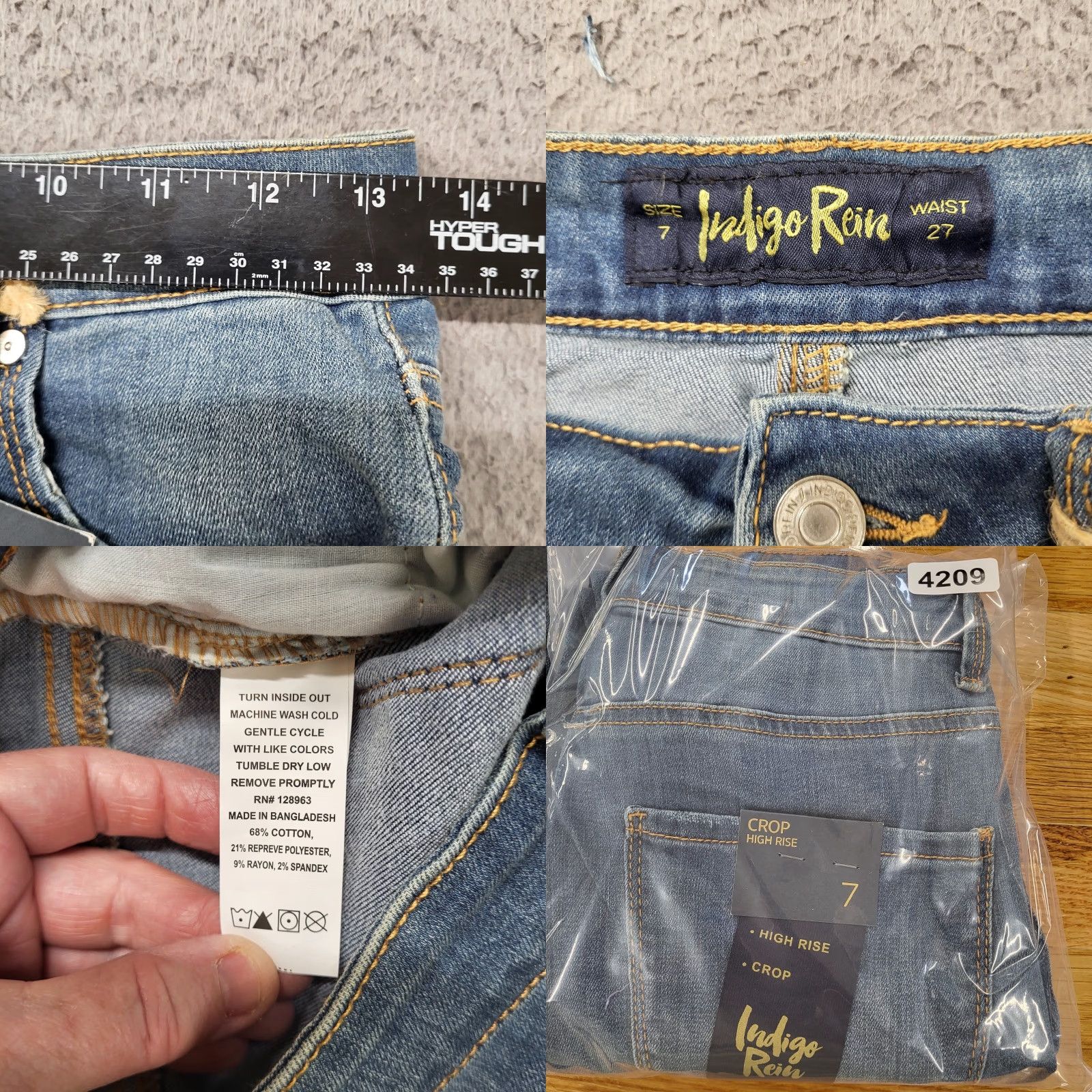 Vintage Indigo Rein Jeans Women 7/27 Denim Distressed High Rise Crop Slim Regular Blue 90s College City Vintage No Size 28" / US 6 / IT 42 - 9 Thumbnail