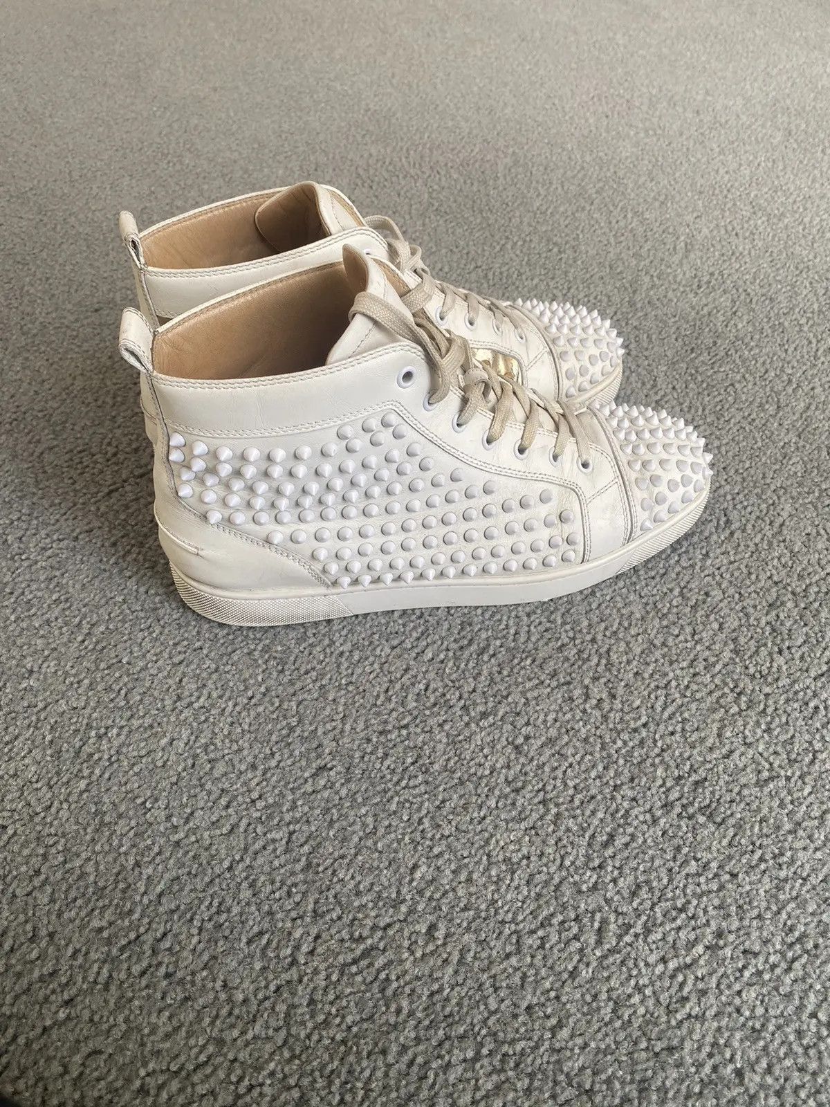 Christian Louboutin Christian Louboutin White/Gold Spike Sneakers Size US 10 / EU 43 - 3 Thumbnail
