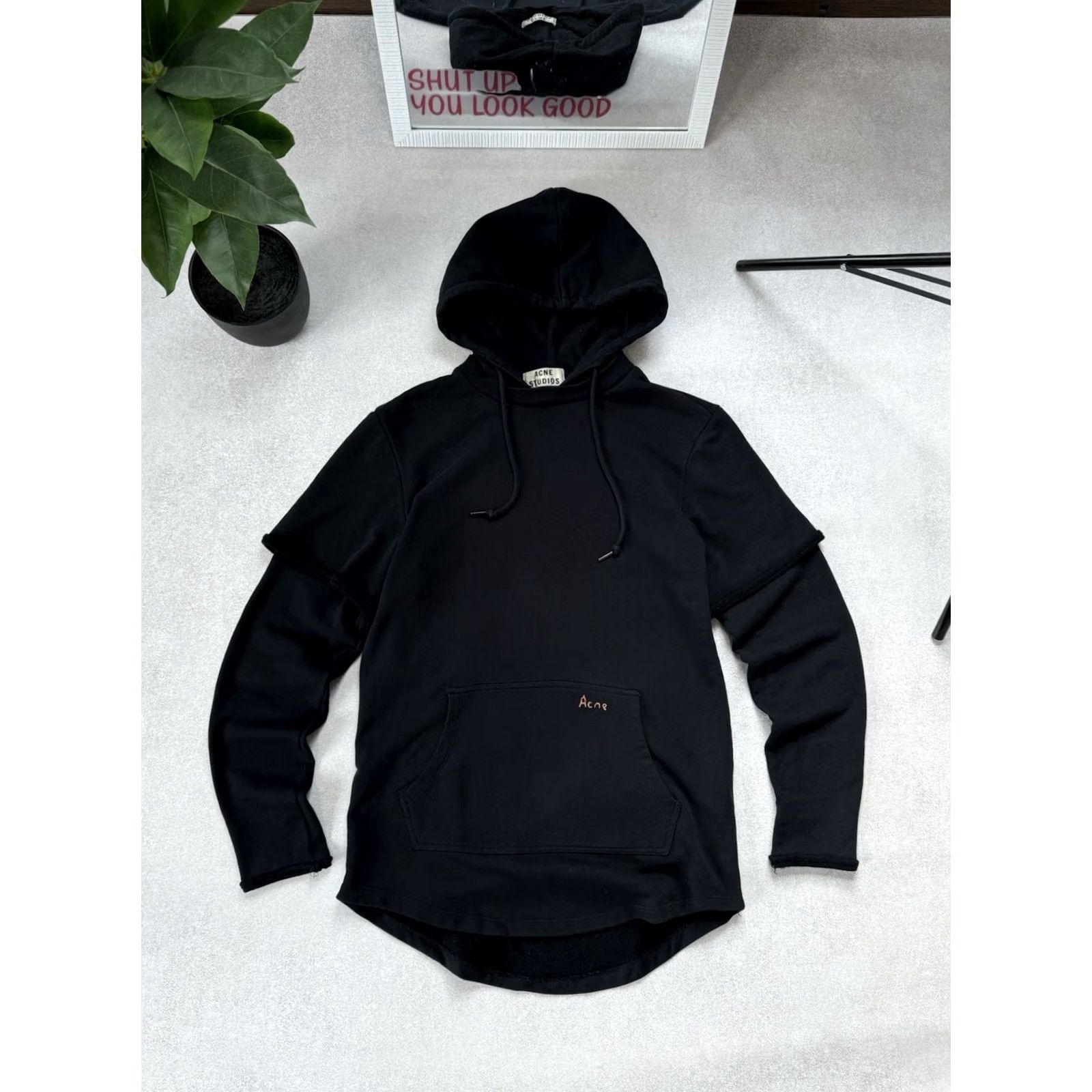 Acne Studios Acne Studios Black Hoodie Pullover Oversized Layered Sleeve Hooded Logo Embroidered Knit Cotton Mens S Regular Vintage Avant Gard 90s Style Size US S / EU 44-46 / 1 - 2 Thumbnail