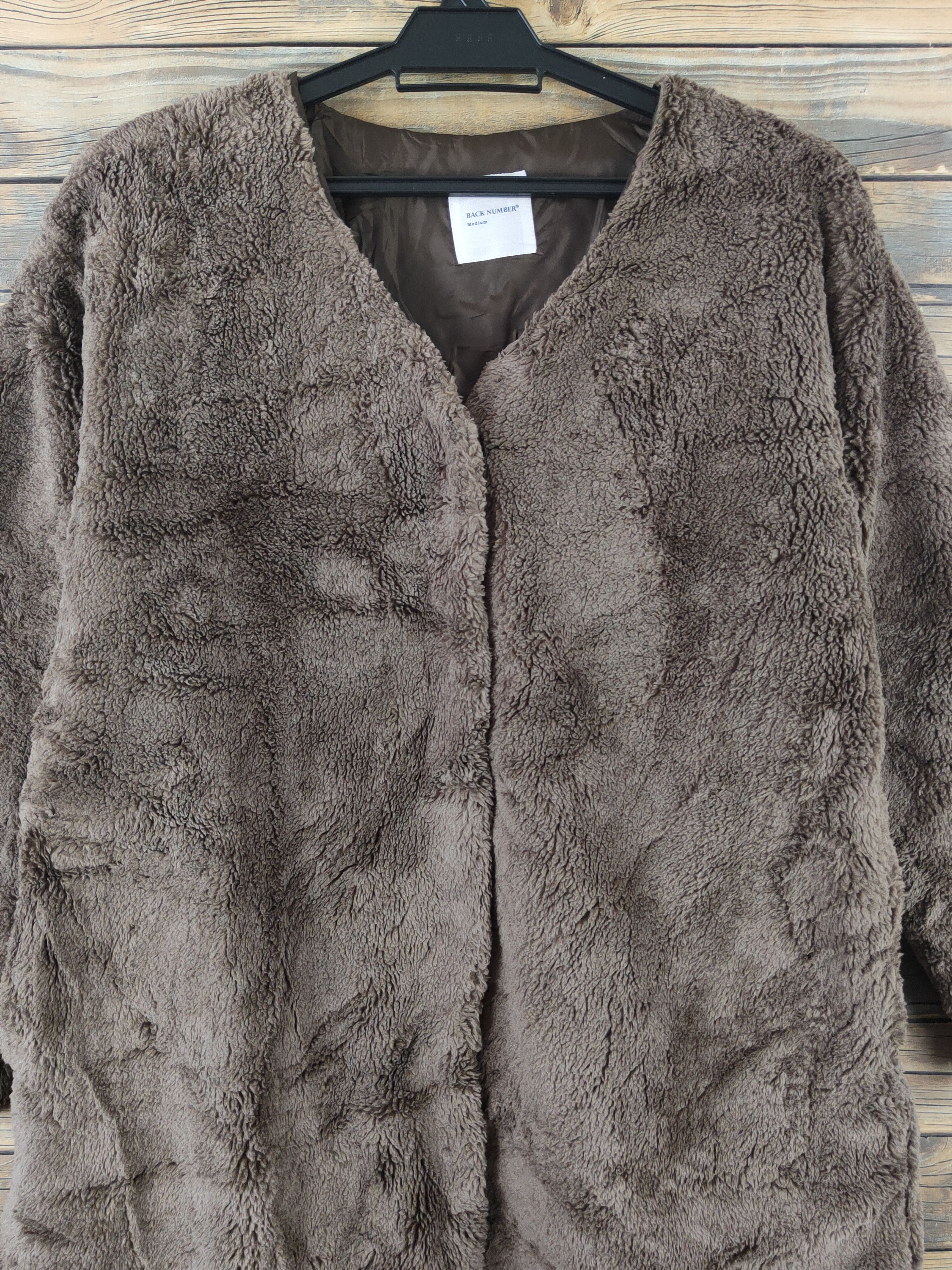 Japanese Brand × Vintage Back Number Dark Brown Fur Faux Sweater Coats Size M / US 6-8 / IT 42-44 - 2 Thumbnail