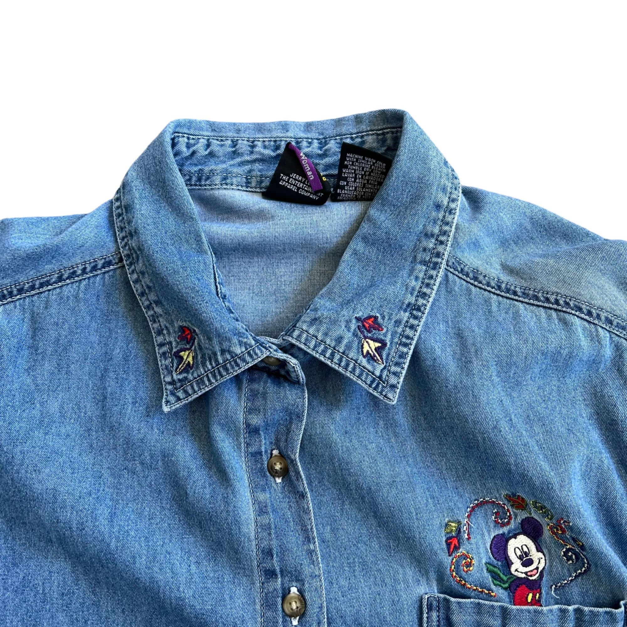 Disney Vintage Mickey Mouse Fall Embroidered Denim Shirt 18 Size XXL / US 16-18 / IT 52-54 - 3 Thumbnail