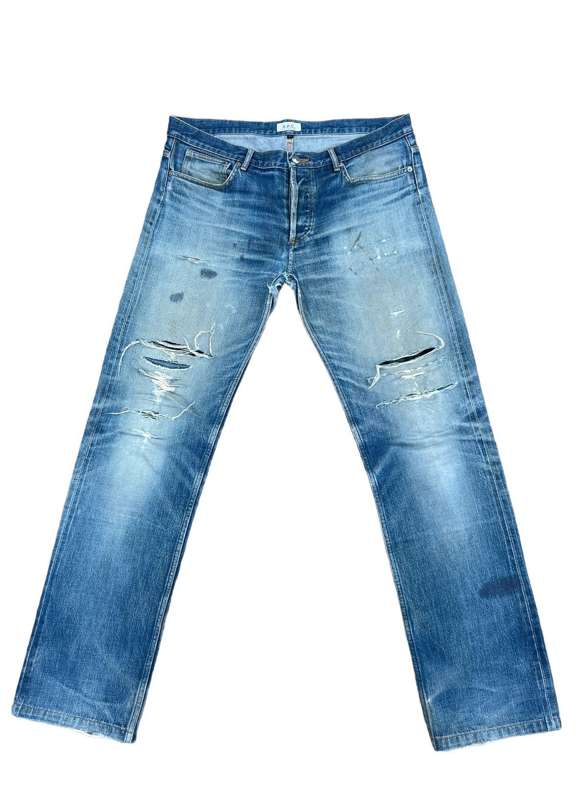 image of A P C x Vintage Trashed Rotten Muddy Denim Selvedge Jeans in Faded Blue, Men's (Size 36)