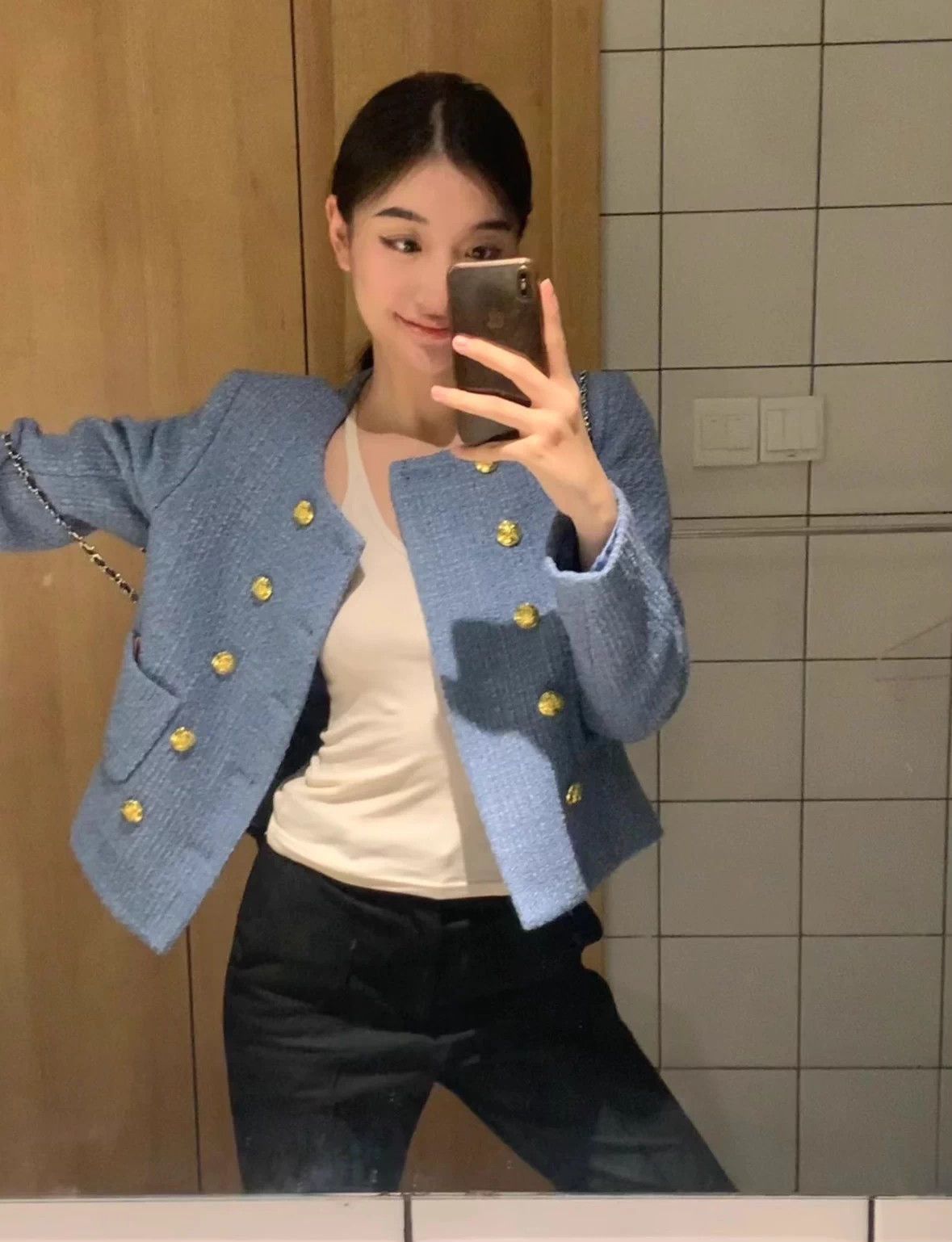 Celine Celine Mist Blue Wool Tweed Double-Breasted Coat New Size XS / US 0-2 / IT 36-38 - 9 Thumbnail